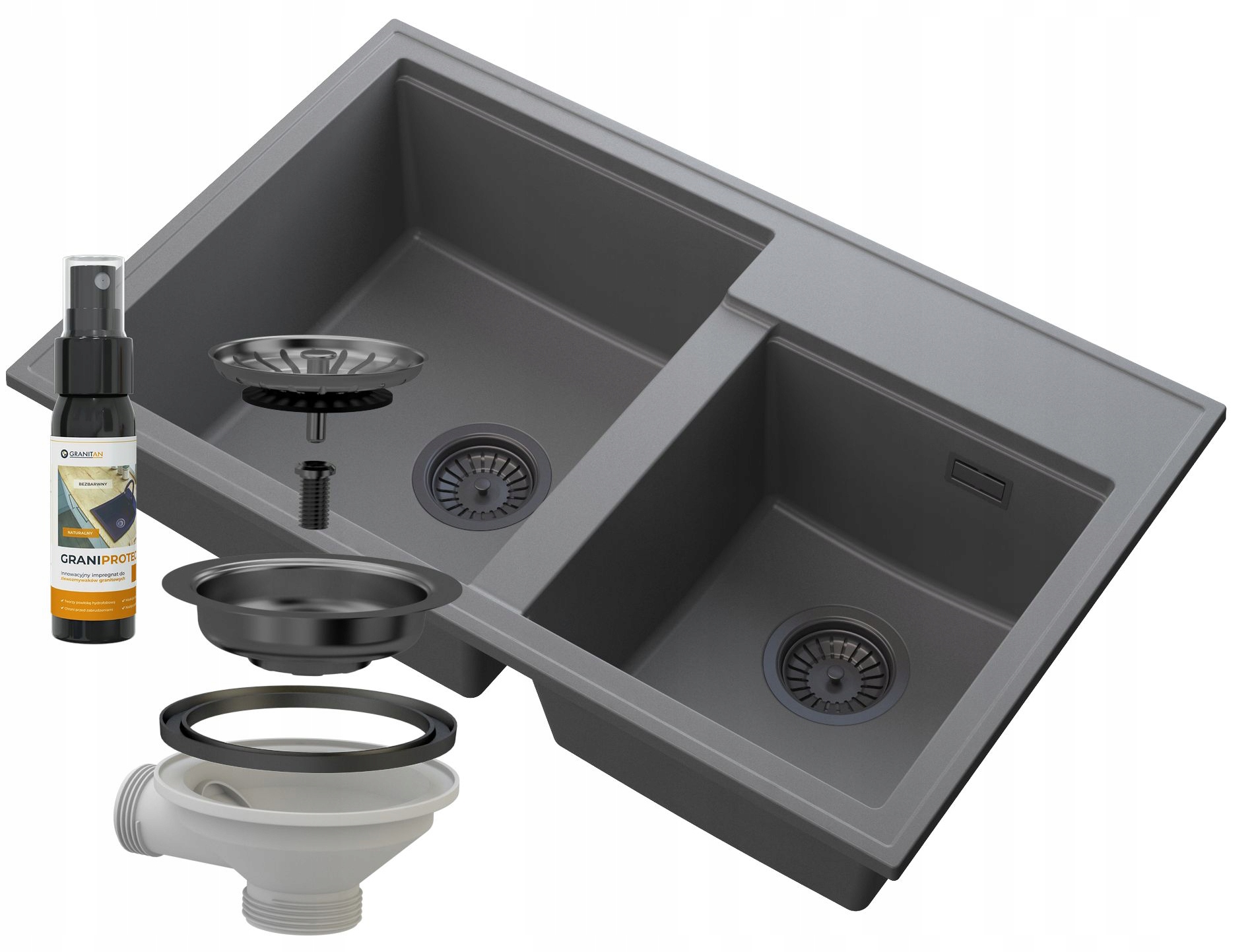 Dřez Dřez 2 Komory Šedý Sifon Černý Hektor