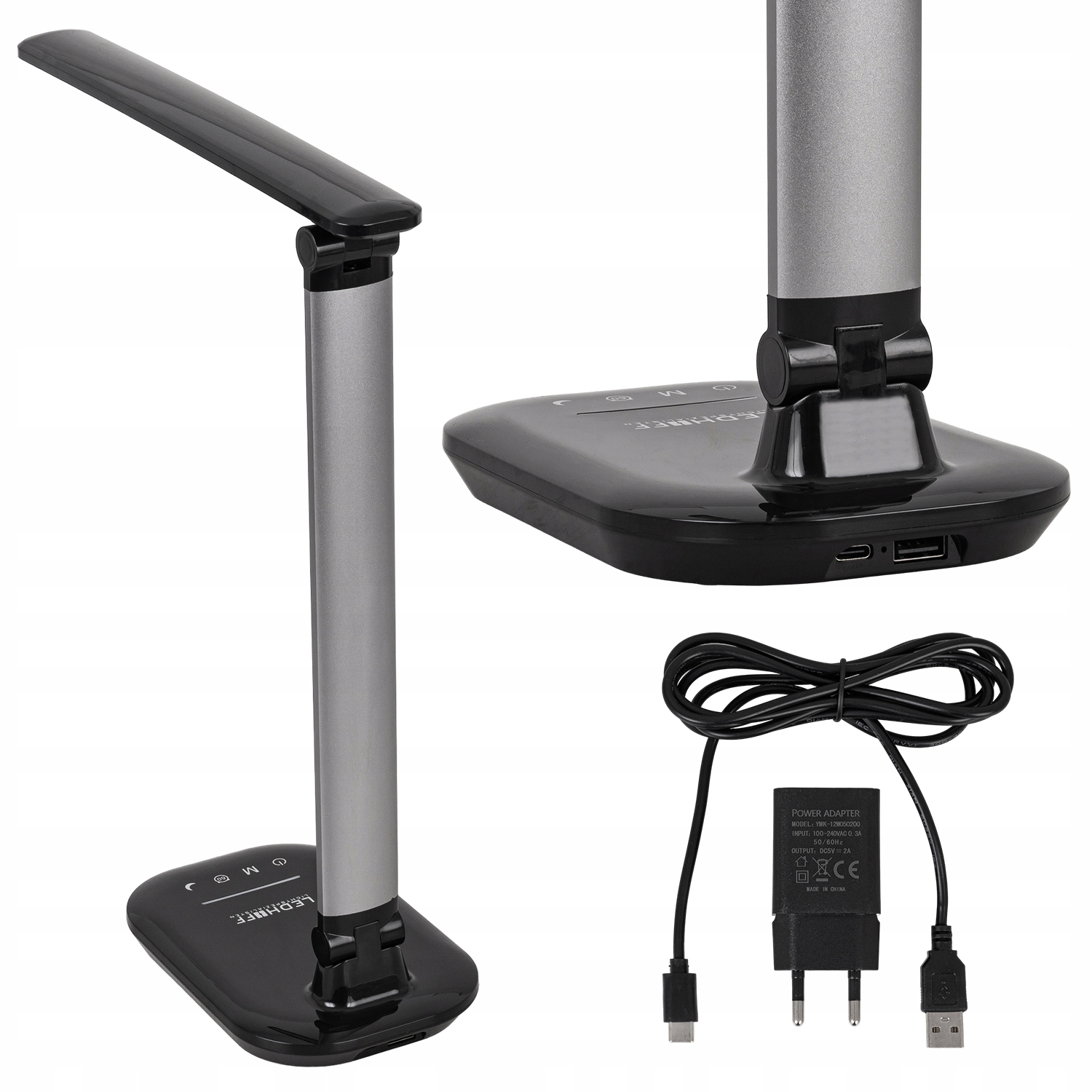 Lampka biurkowa szkolna LED 3 barwy Nocna Dotyk CZARNA srebrna na BIURKO Styl nowoczesny