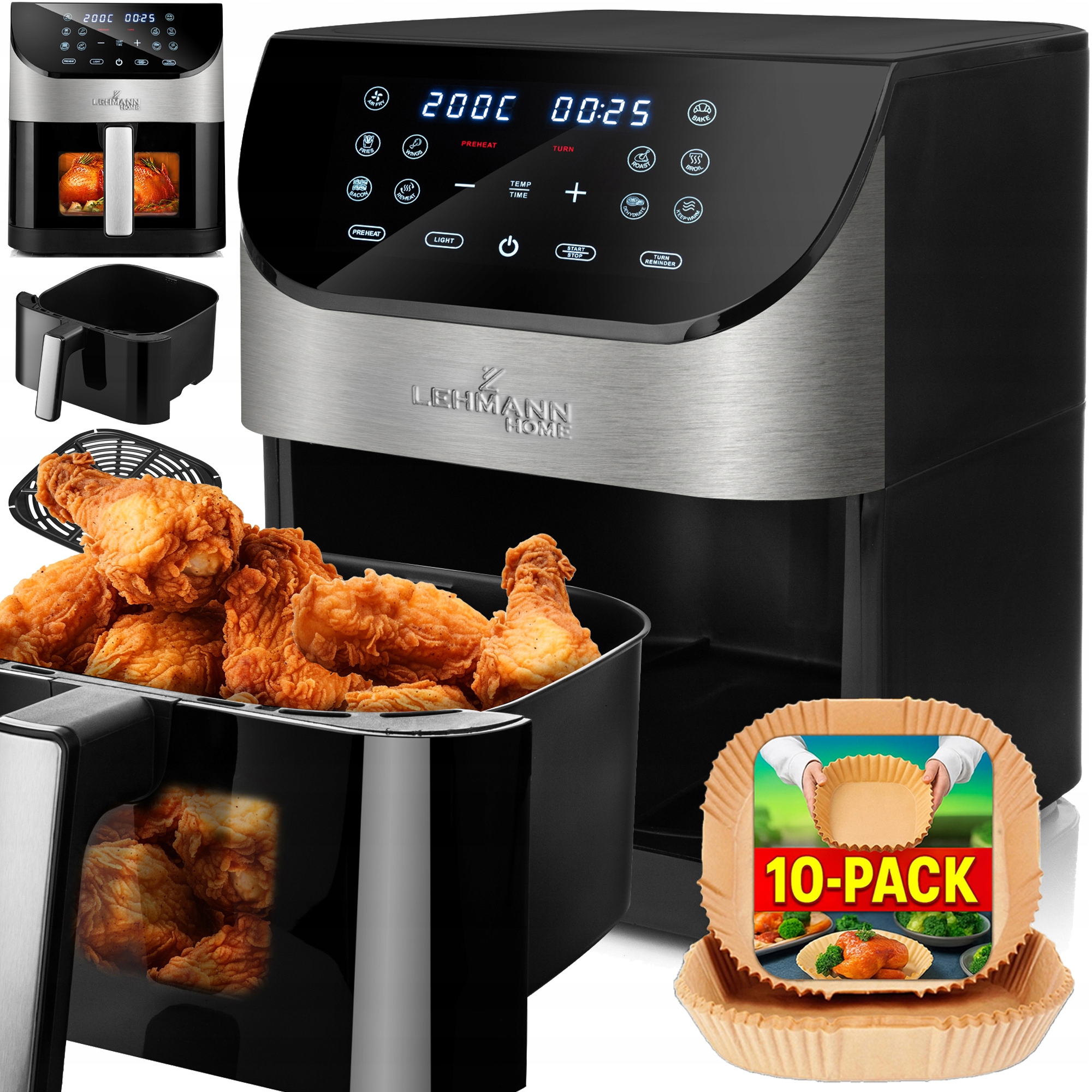 Frytkownica Beztłuszczowa Frytownica Airfryer Duża 12 Programów 6l Wizjer