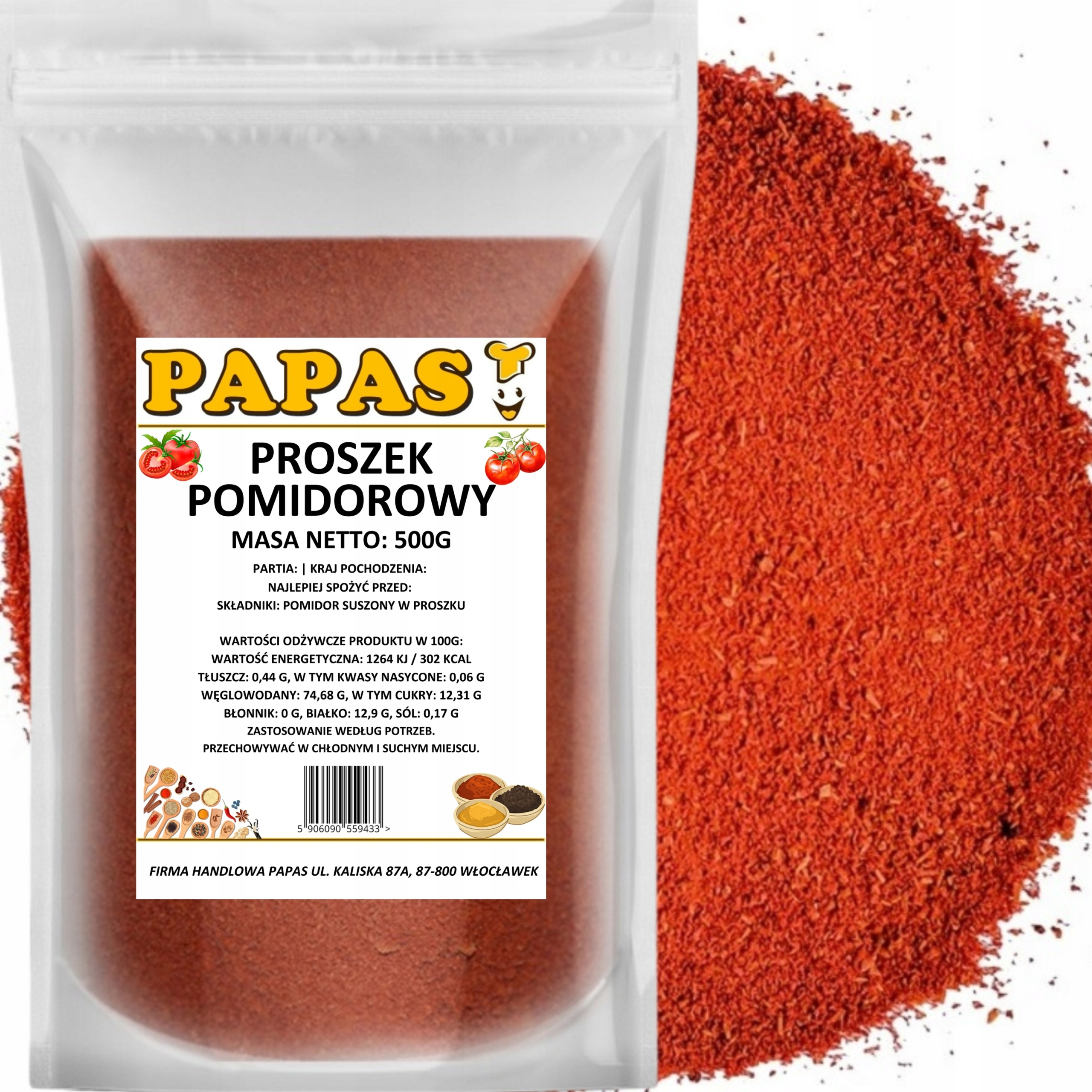 PROSZEK POMIDOROWY 500G pomidory mielone w proszku, naturalne JAKOŚĆ |PAPAS