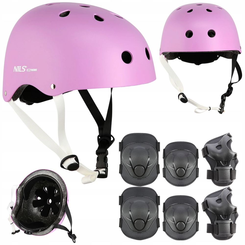 Kask Rowerowy Dziecięcy Z Regulacją Ochraniacze Komplet Na Deskorolkę Xs