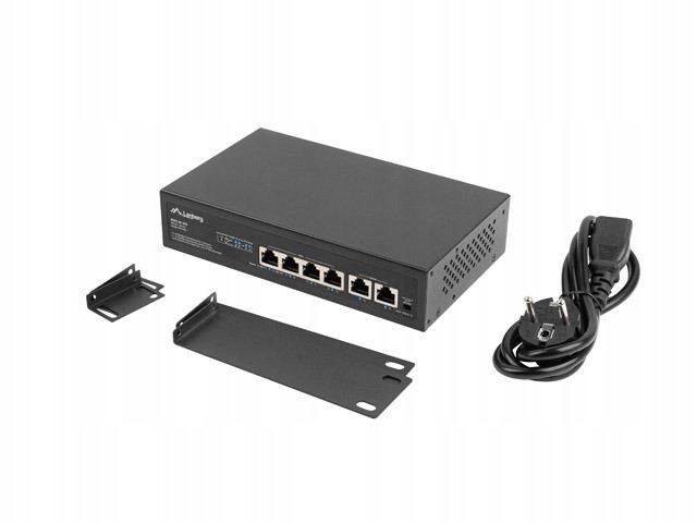 Switch přepínač Lanberg 4x 100Mb PoE+/2x 100Mb Rack 10"/19