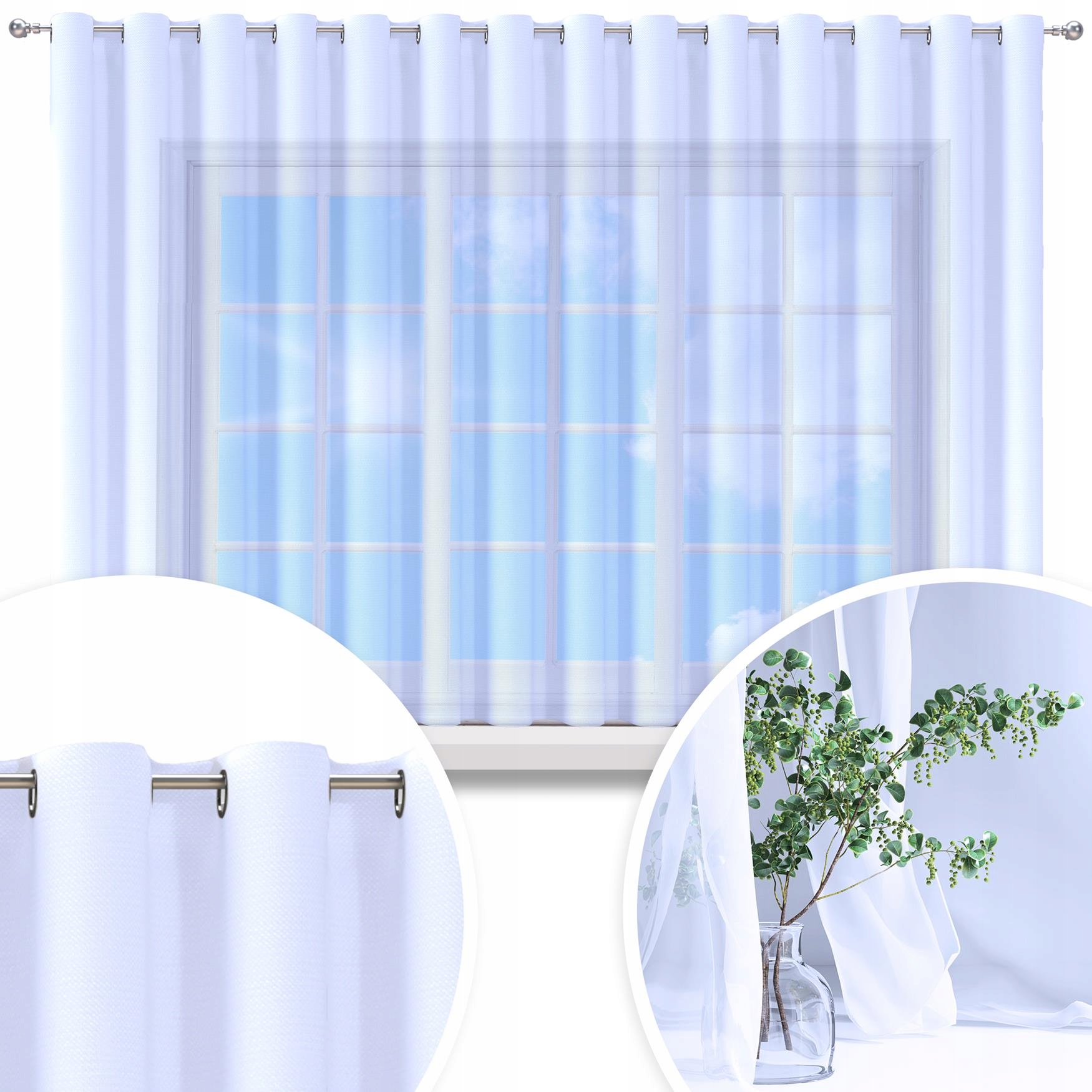 Hotová Záclona Voál Bílá 500x160 CM Závěs Oka Záclony Na Průchodkách