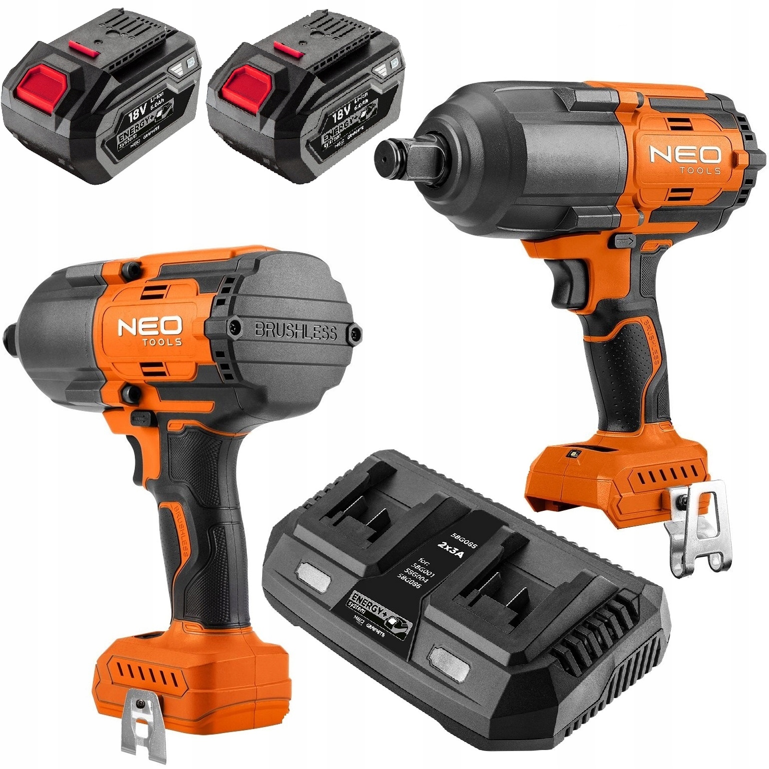 NEO Klucz udarowy 1100Nm akumulatorowy bezszczotkowy 1/2” 18V 2 x 6Ah ładow