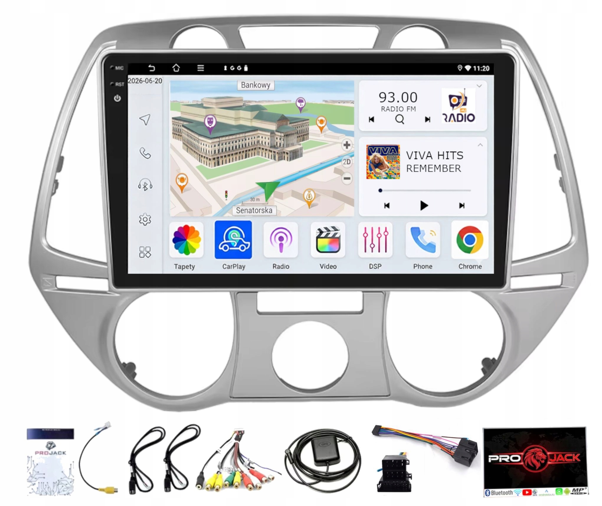 Rádio Navigácia Gps Hyundai I20 2008-2012 Wifi Carplay Usb 4GB 64GB