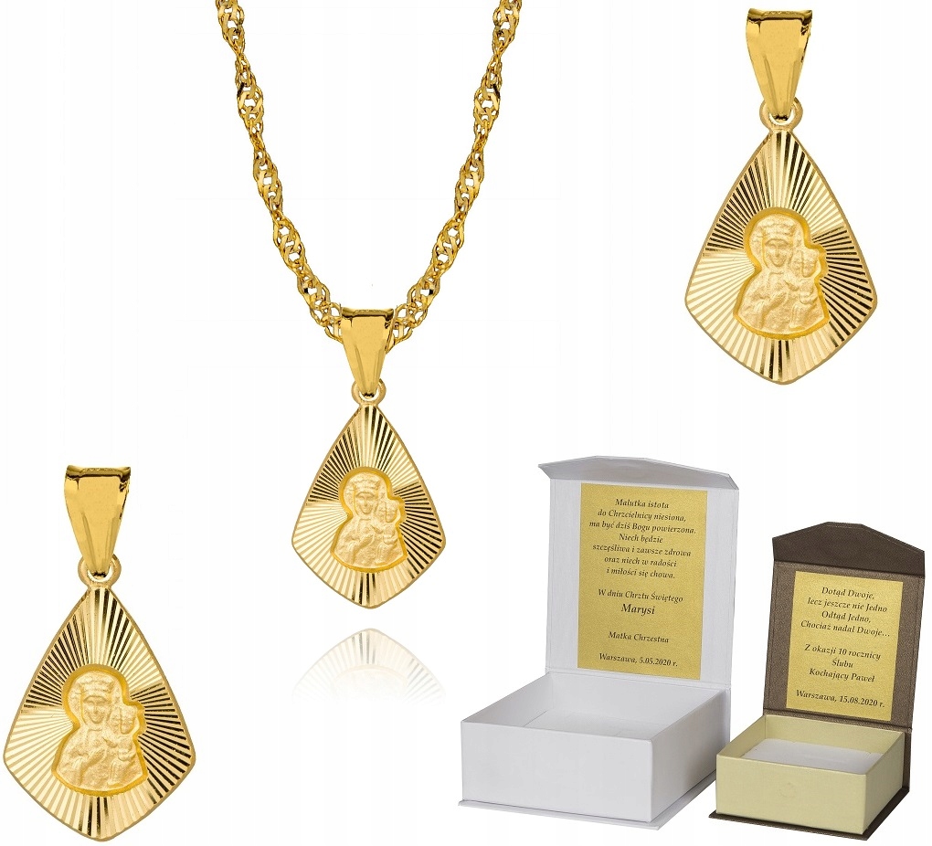 Zlatý řetízek stříbro Medailon Matka Boží 45 cm Dedikace S3M26
