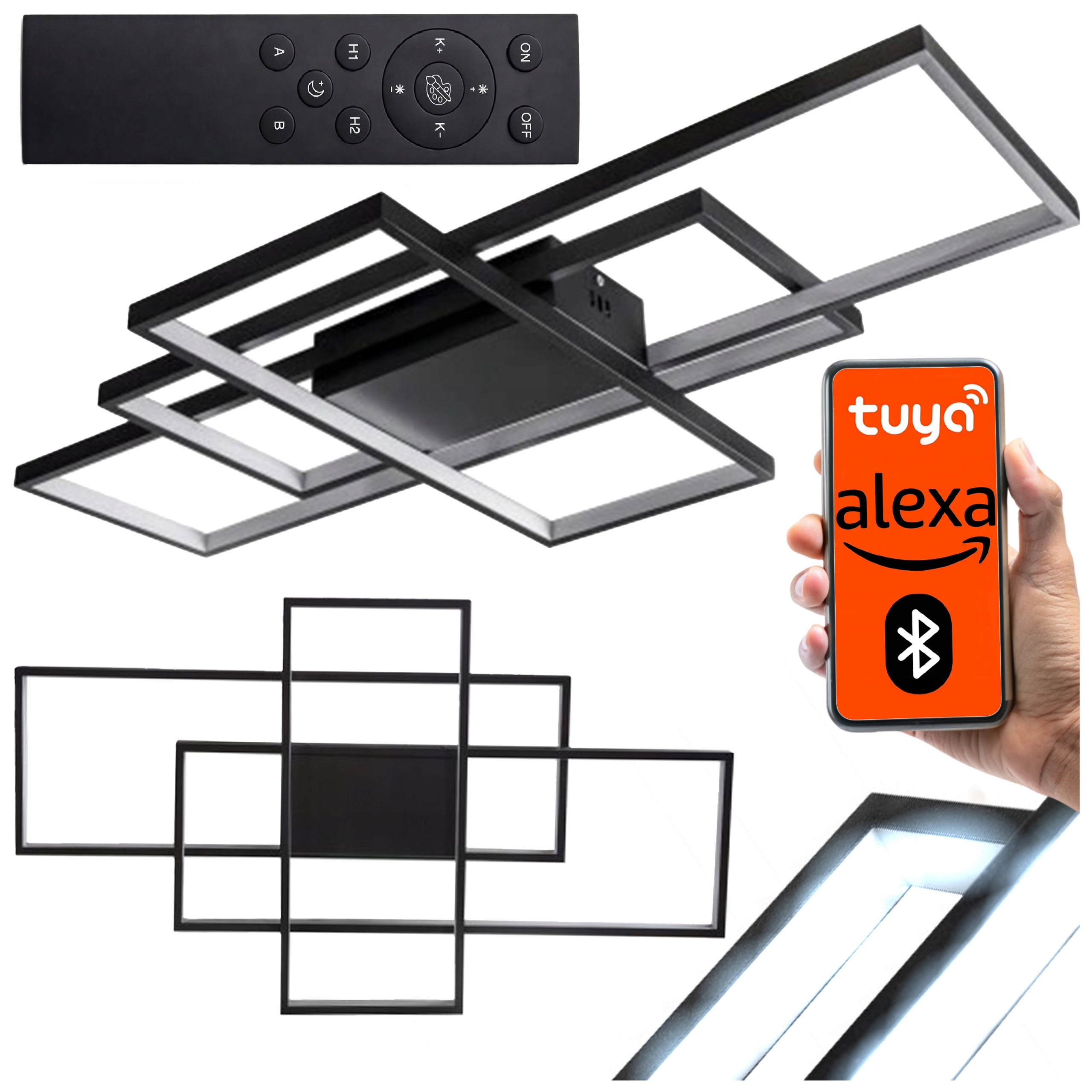 Lampa Led Duża Sufitowa Mocna Żyrandol Plafon Bluetooth Pilot 3 barwy 178W