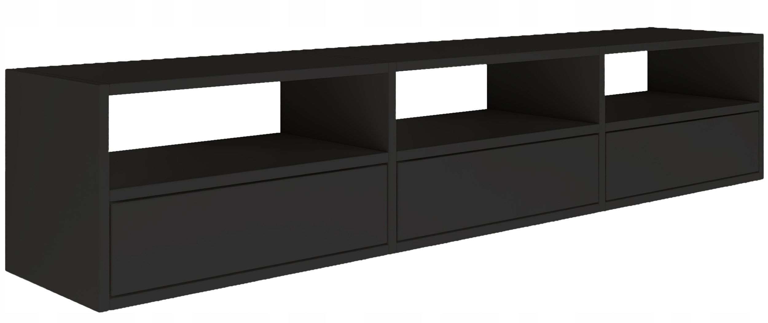 Závěsná Rtv skříňka Framme se třemi klapkami a výklenky, 150 cm, černá