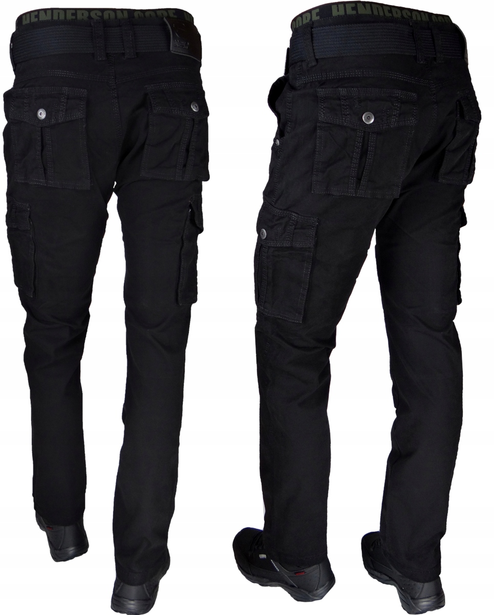 SPODNIE BOJÓWKI CZARNE Stretch z Paskiem Różne Rozmiary r.34 IT/Th cz. Model Bojówki Rozciągliwe  Z PASKIEM Czarne