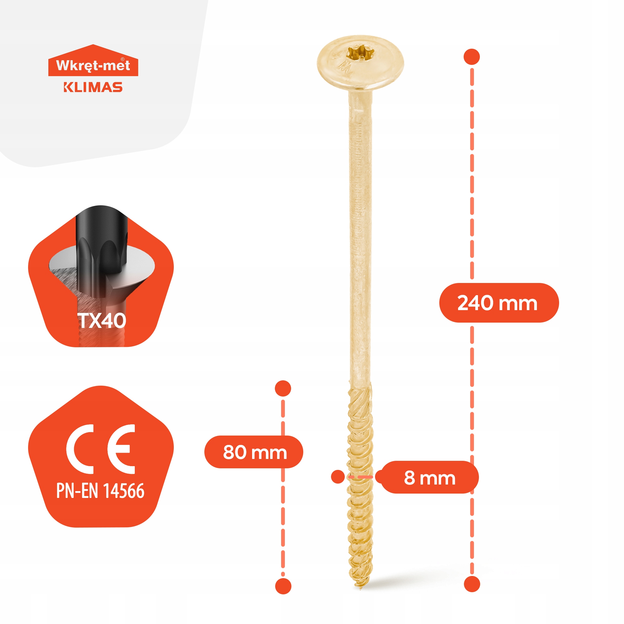 Wkręty Do Drewna Ciesielskie 8x240 Torx Podkładkowe Talerzowe Krokwi Śruby Liczba sztuk 50 szt.