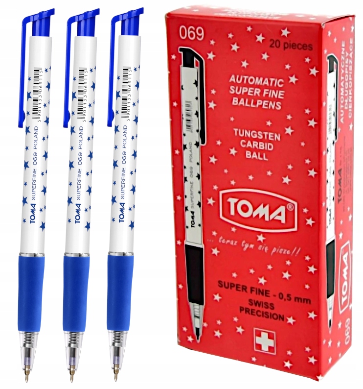 Długopis Automatyczny Toma Superfine 069 W Gwiazdki Niebieski 20 Sztuk
