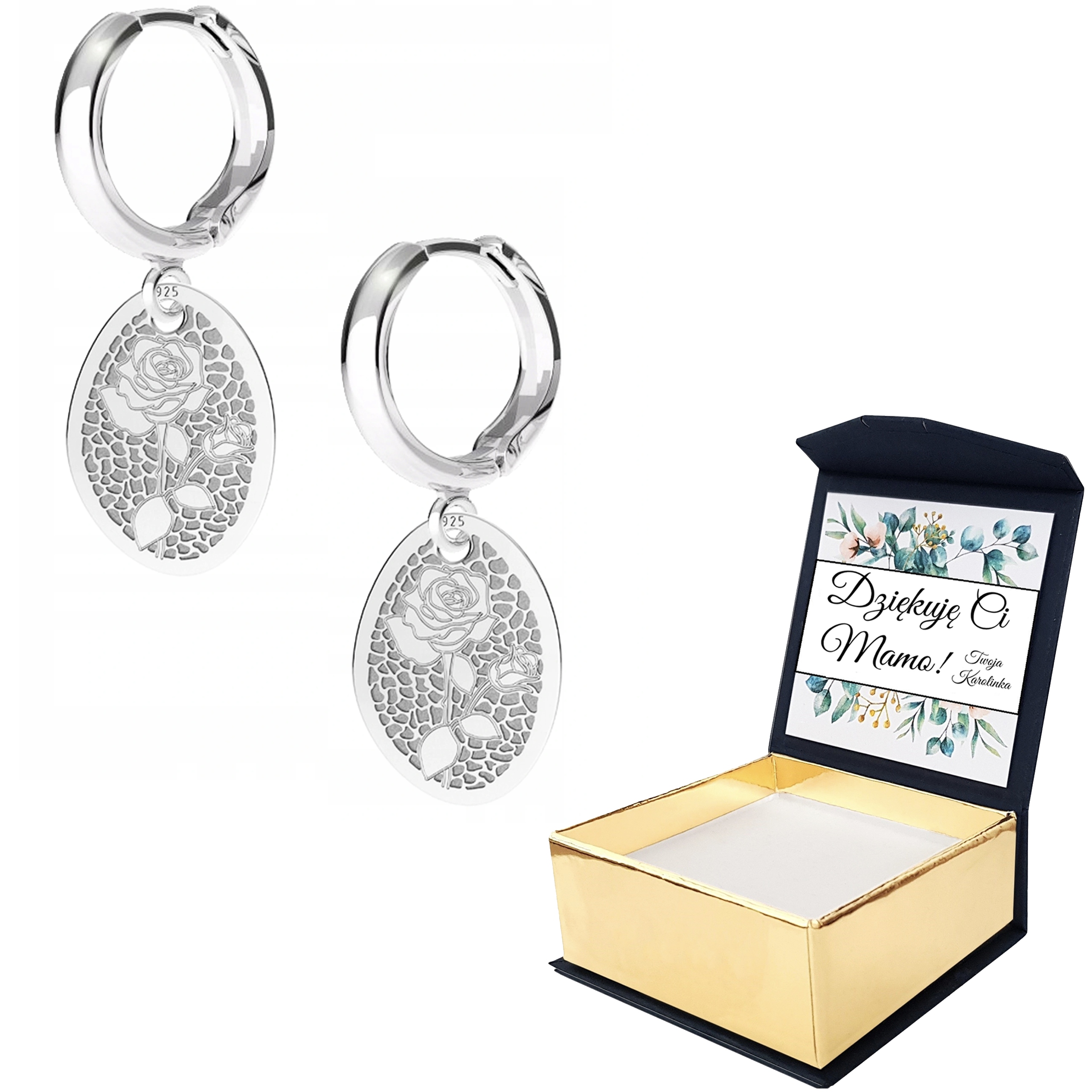 Stříbrné náušnice Plíšek Růže Květ Vlastní Potisk