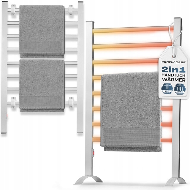 Grzejnik Ścienny na Ręczniki Łazienkowy Elektryczny Stojący 2w1 125W Mocny