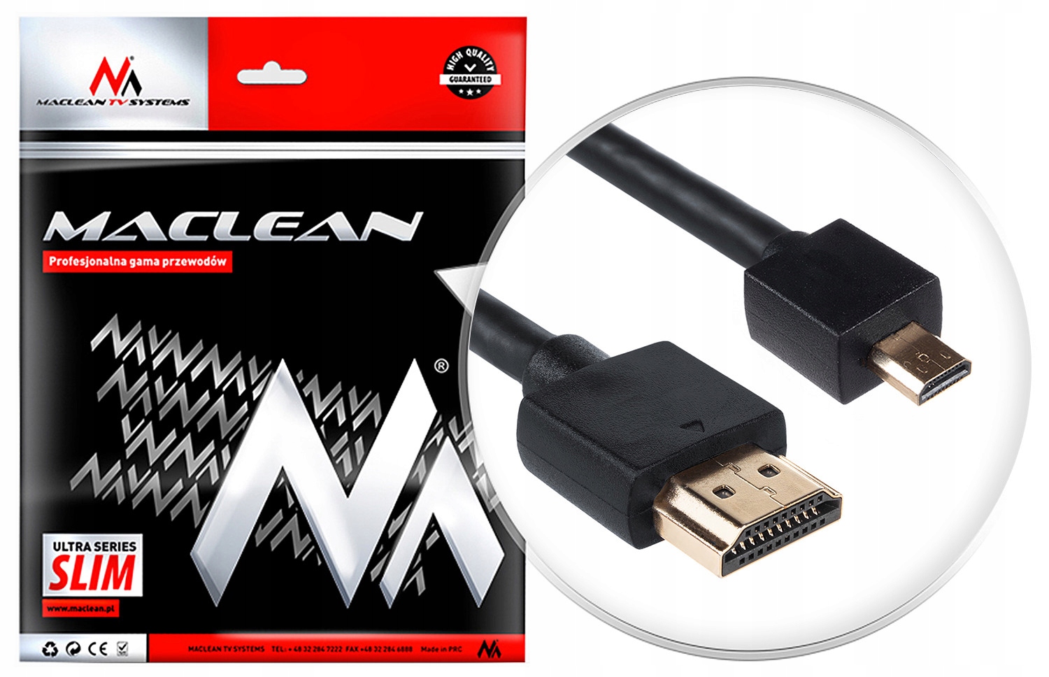 

Przewód Kabel HDMI-microHDMI Slim v1.4 3D Gold 1m