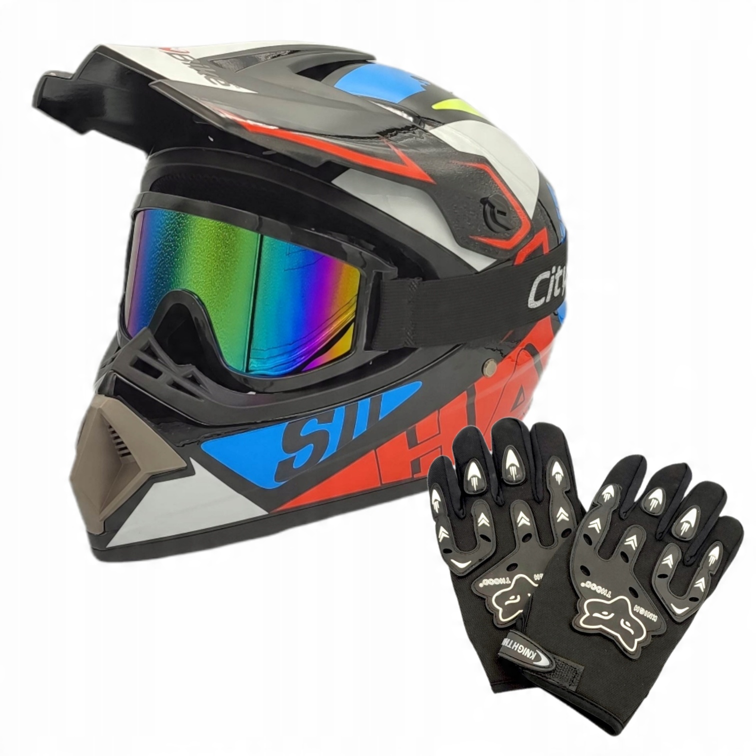 

Kask Crossowy Enduro Lekki Rękawice Gogle