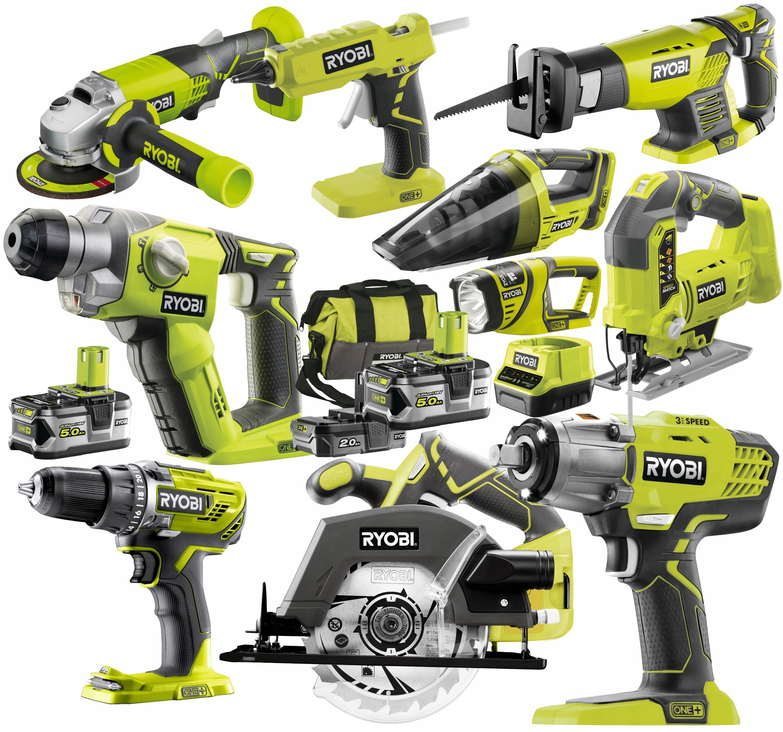 RYOBI ZESTAW NARZĘDZI COMBO WKRĘTARKA KLUCZ +3Akku