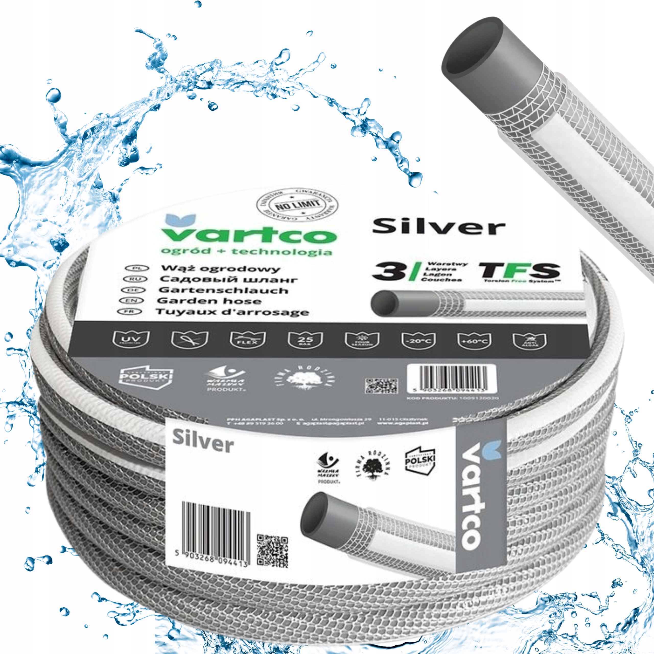 Wąż Ogrodowy Silver Tfs 3/4" 30m Vartco 3 Warstwy Wytrzymały Mocny