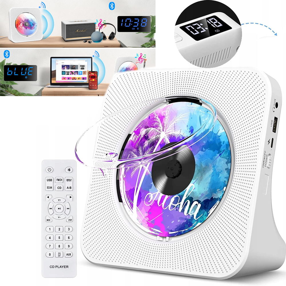 Prenosný CD Prehrávač Bluetooth Reproduktor Darček Rádio Aux Usb Fm MP3 Hifi
