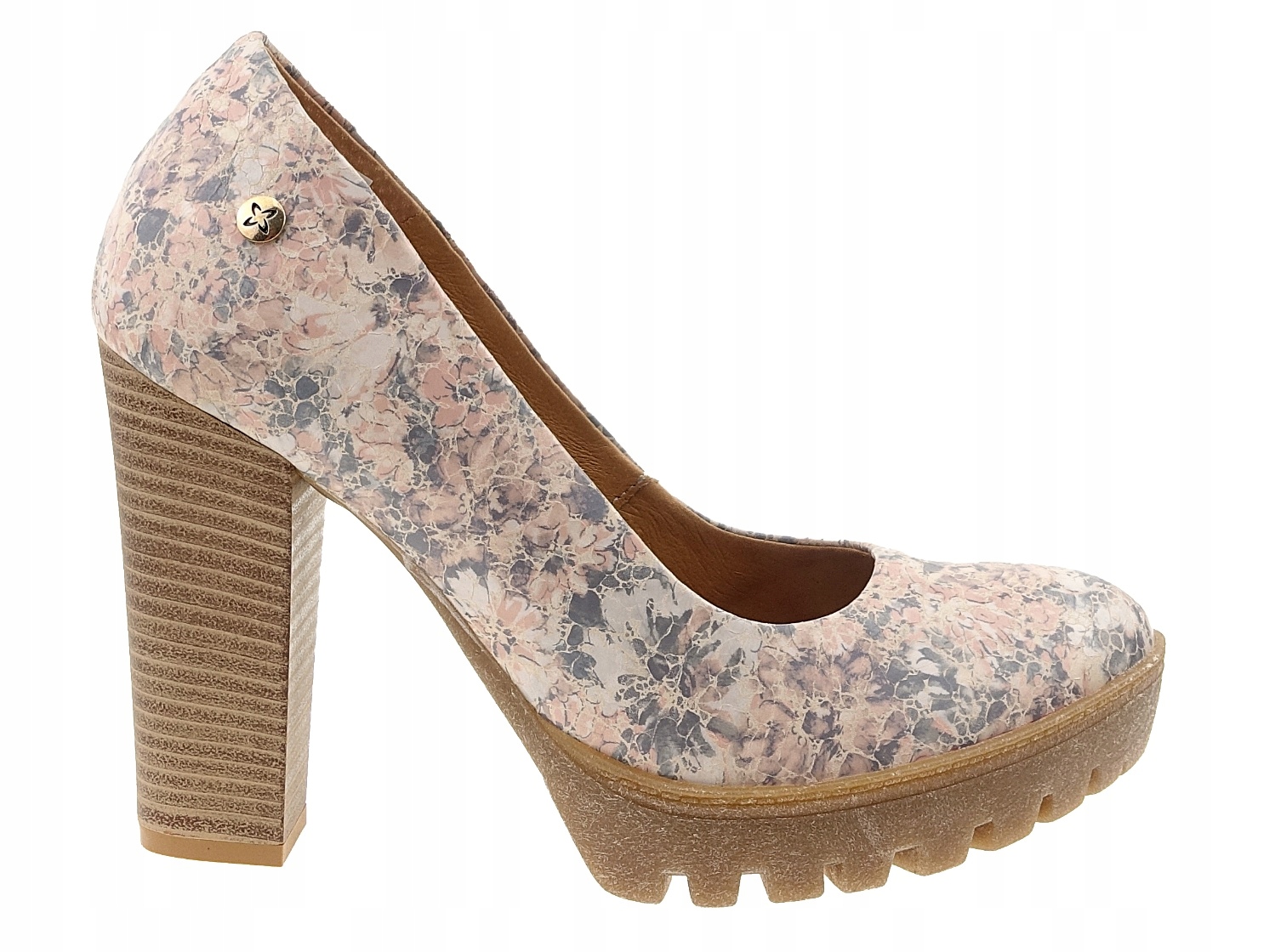 Maciejka czółenka platformy 02629-04 beż, kwiaty New 40