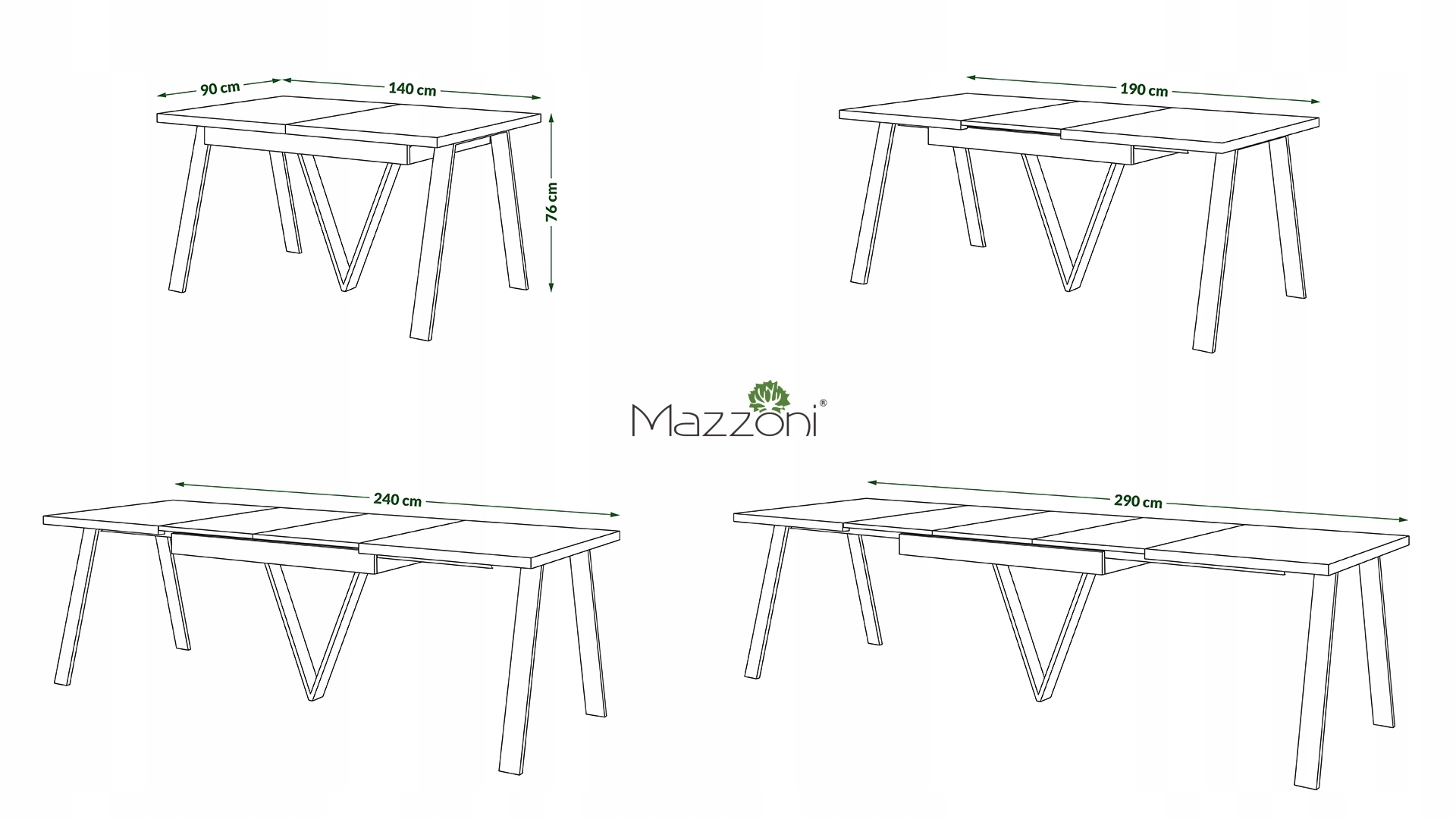 AVERY Czarny Mat | DUŻY STÓŁ LOFTOWY INDUSTRIALNY ROZKŁADANY DO 290 cm! Kod producenta Mazzoni-AVERY-140x90-Czarny-Mat/dół-czarny