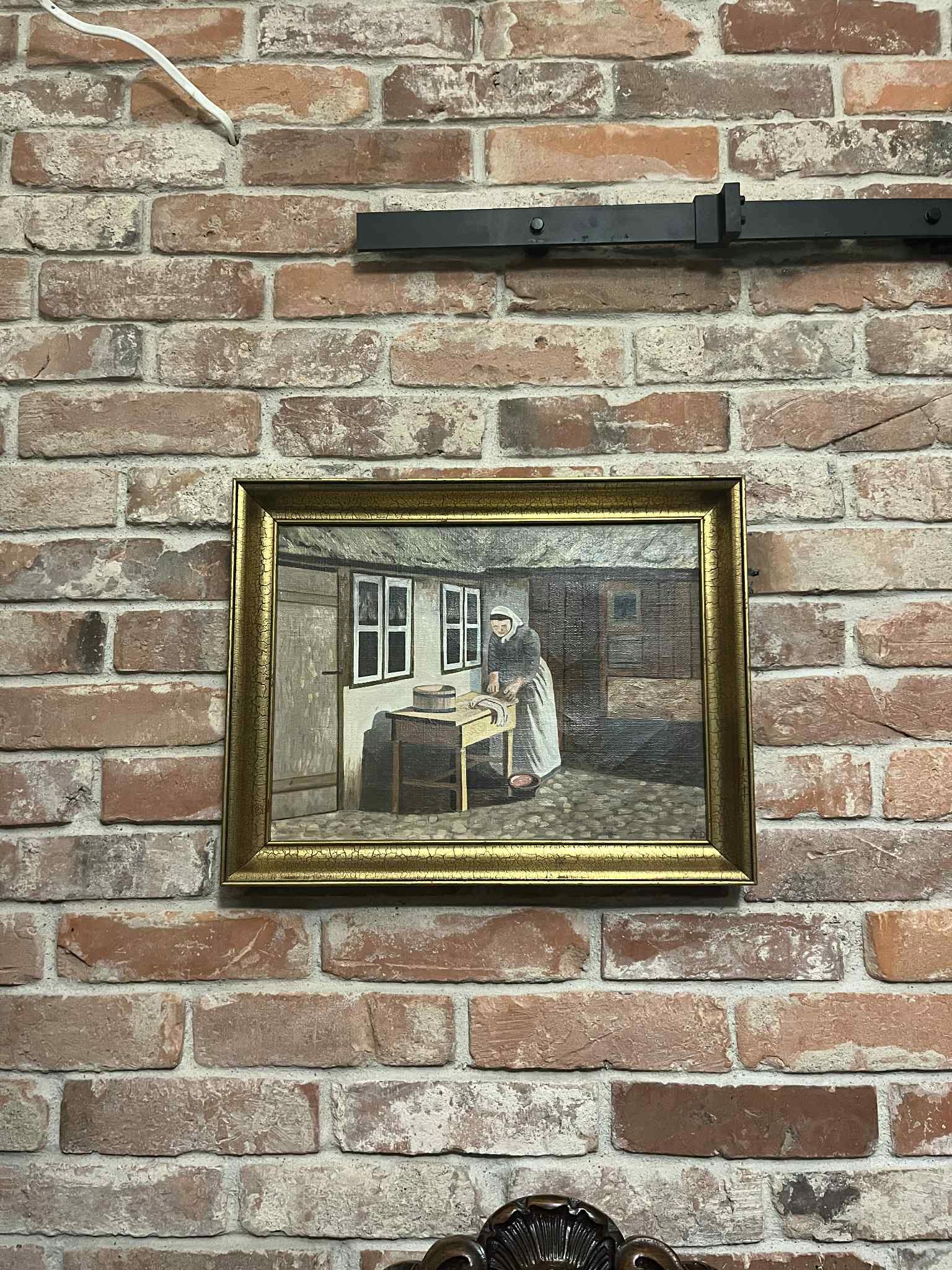 OBRAZ OLEJNY NA PŁÓTNIE PRZEDSTAWIA SCENĘ RODZAJOWĄ WIEJSKIEGO ŻYCIA A.D.