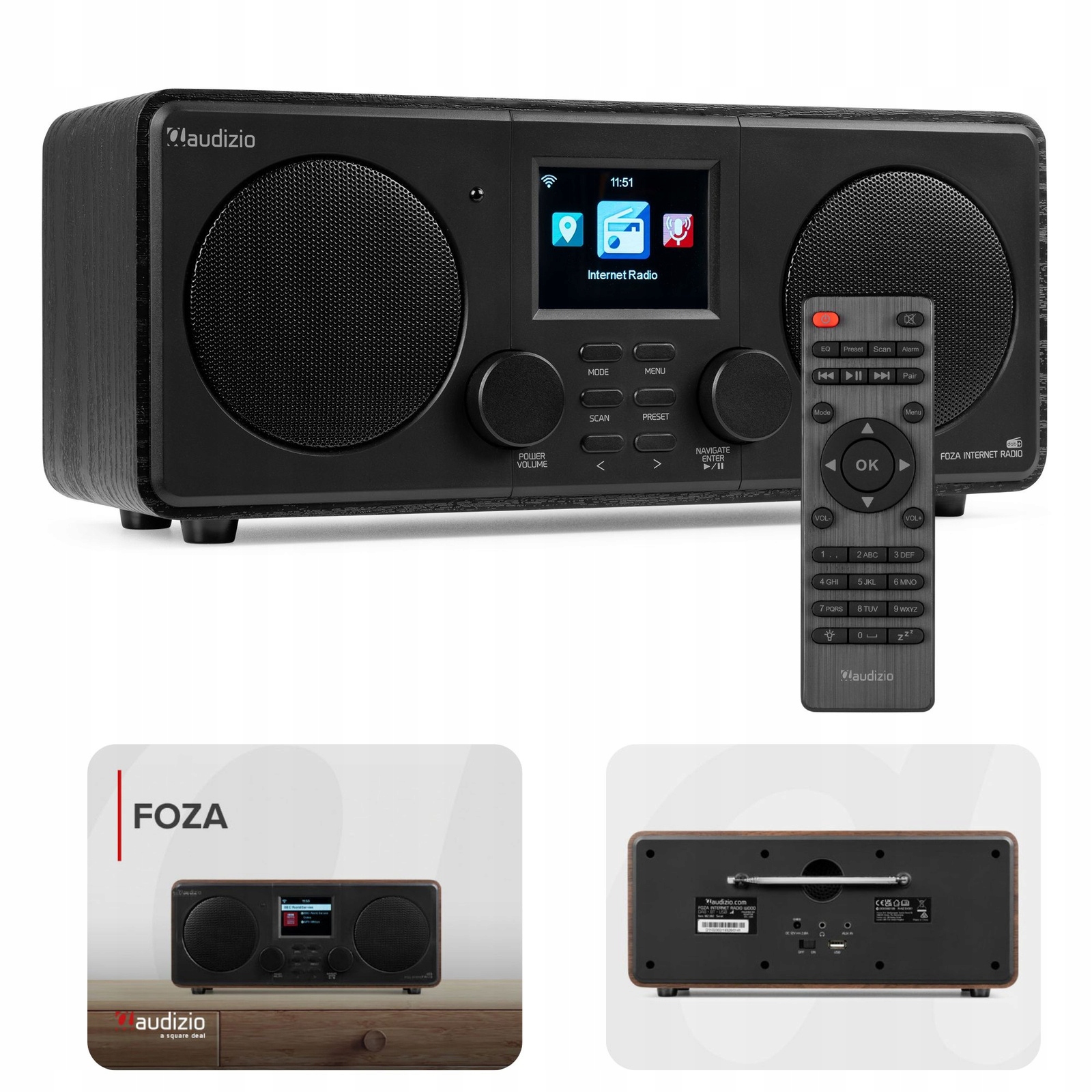 Radio Audizio Foza Dab+ Fm Internetowe Bt Usb WiFi Stereo czarne