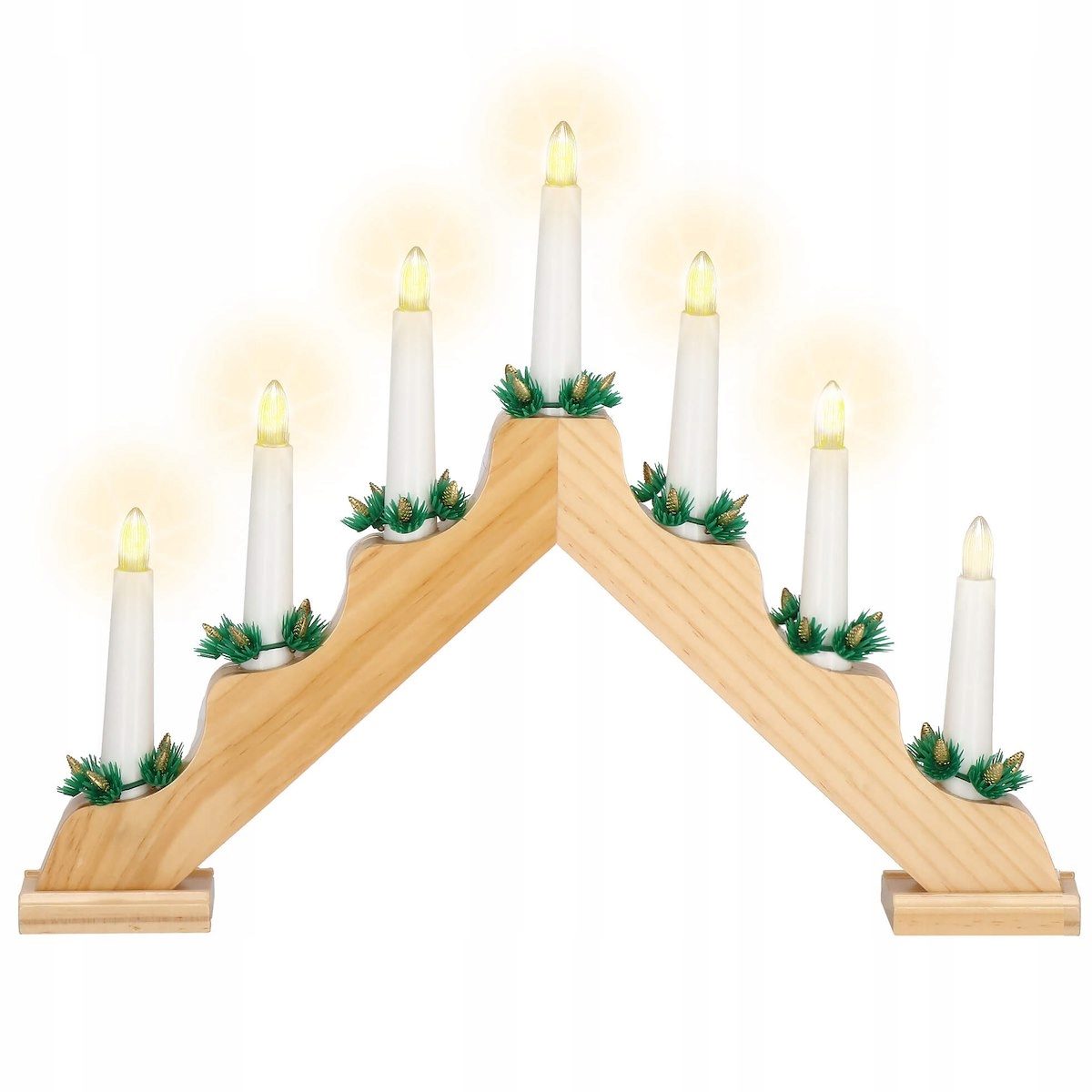 Adventní Svícen Dřevěný Sedmiramenný Led Vánoční Lampička 30 cm