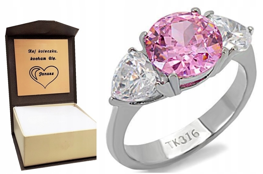 

Pierścionek Roses różowy glamour 316L stal 11