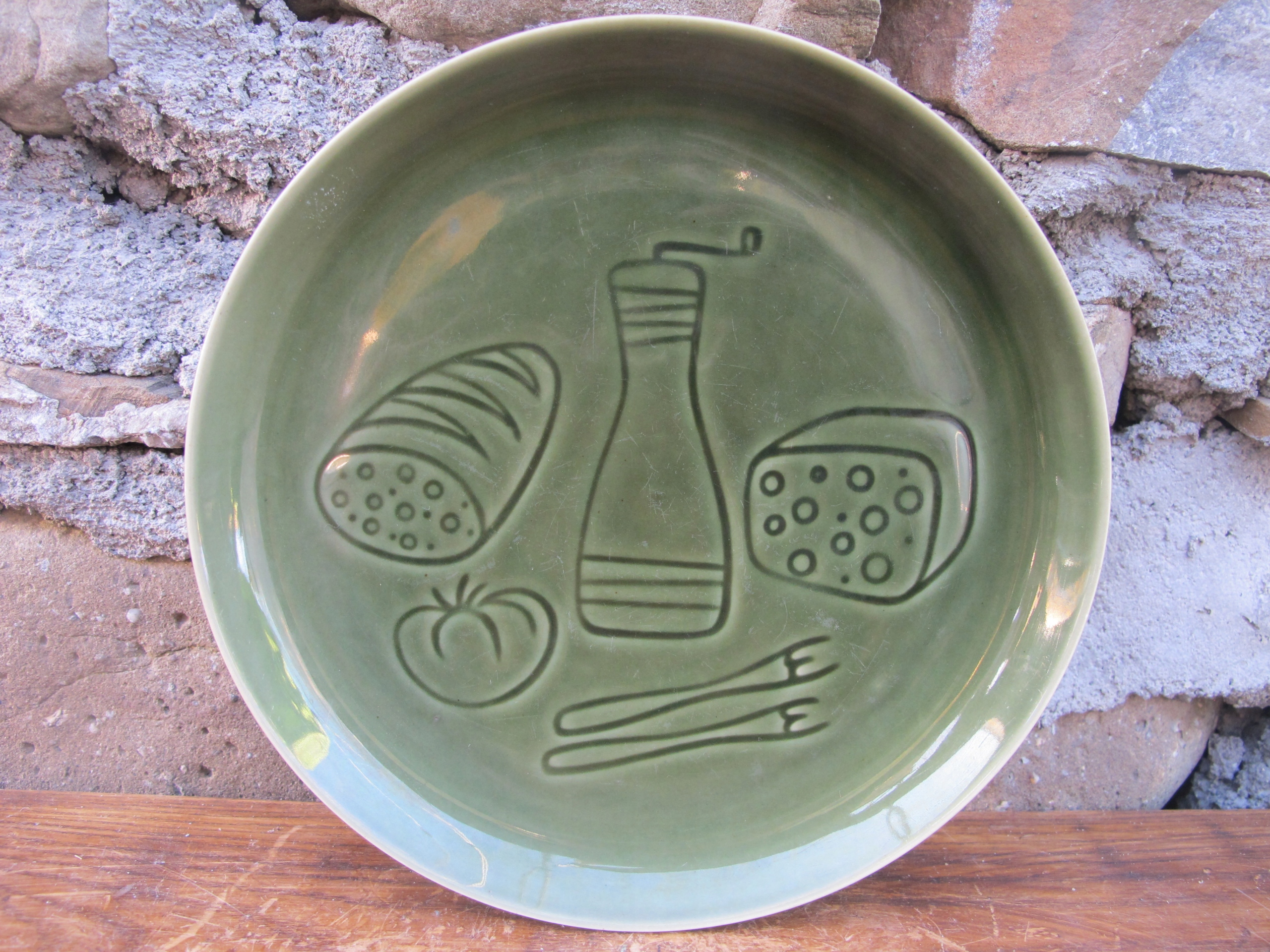 ZIELONY Talerz Deserowy_MOTYW ŚNIADANIOWY _Porcelit PRUSZKÓW PRL