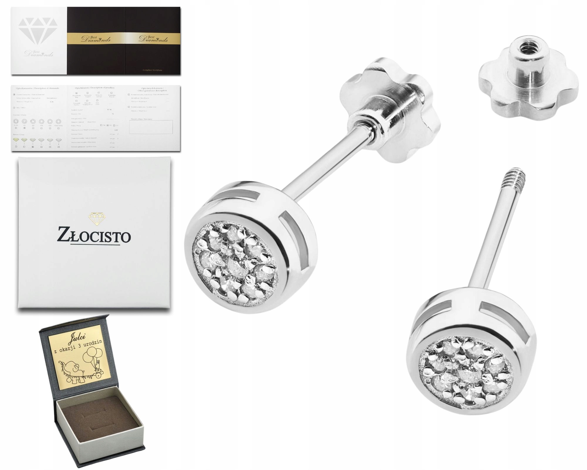 Bílé Zlato Náušnice S Briliantem Šroubovací Tyčinka Zlato 585 Dárek Gravírování