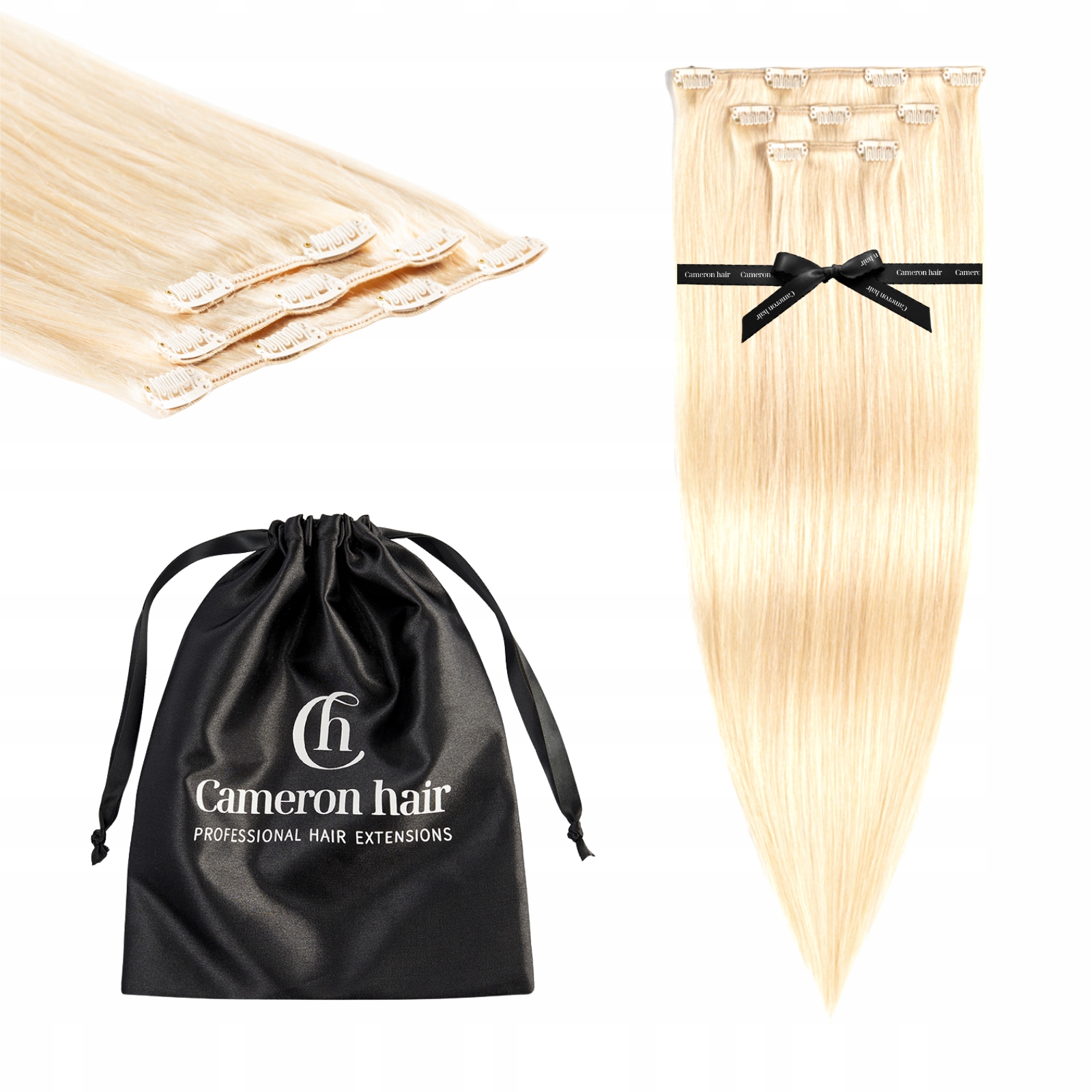 Přírodní vlasy Clip In 60 cm 3 pásky 65 g #60 Velmi světlý blond příchytky