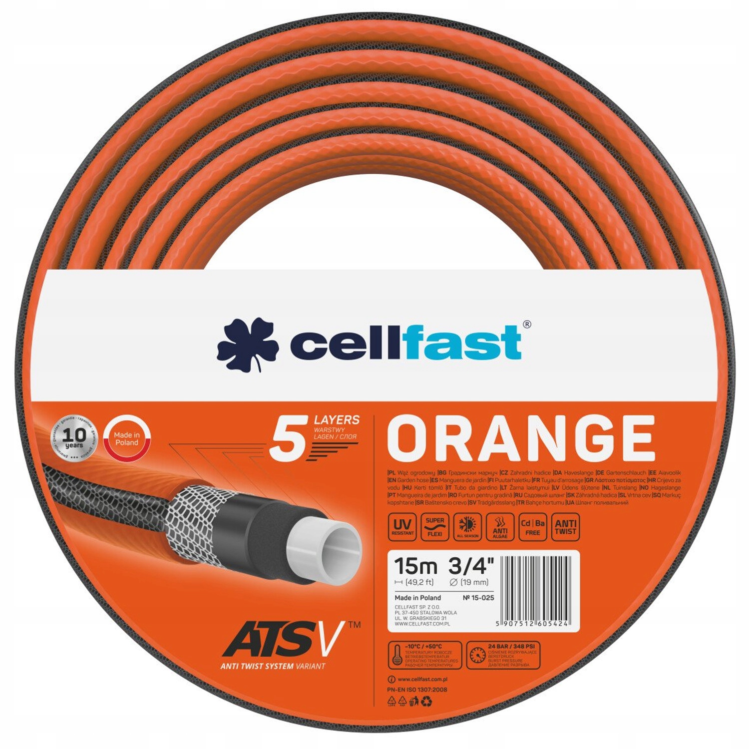 

Wąż ogrodowy 3/4 15 m Orange Atsv 15-025 Cellfast