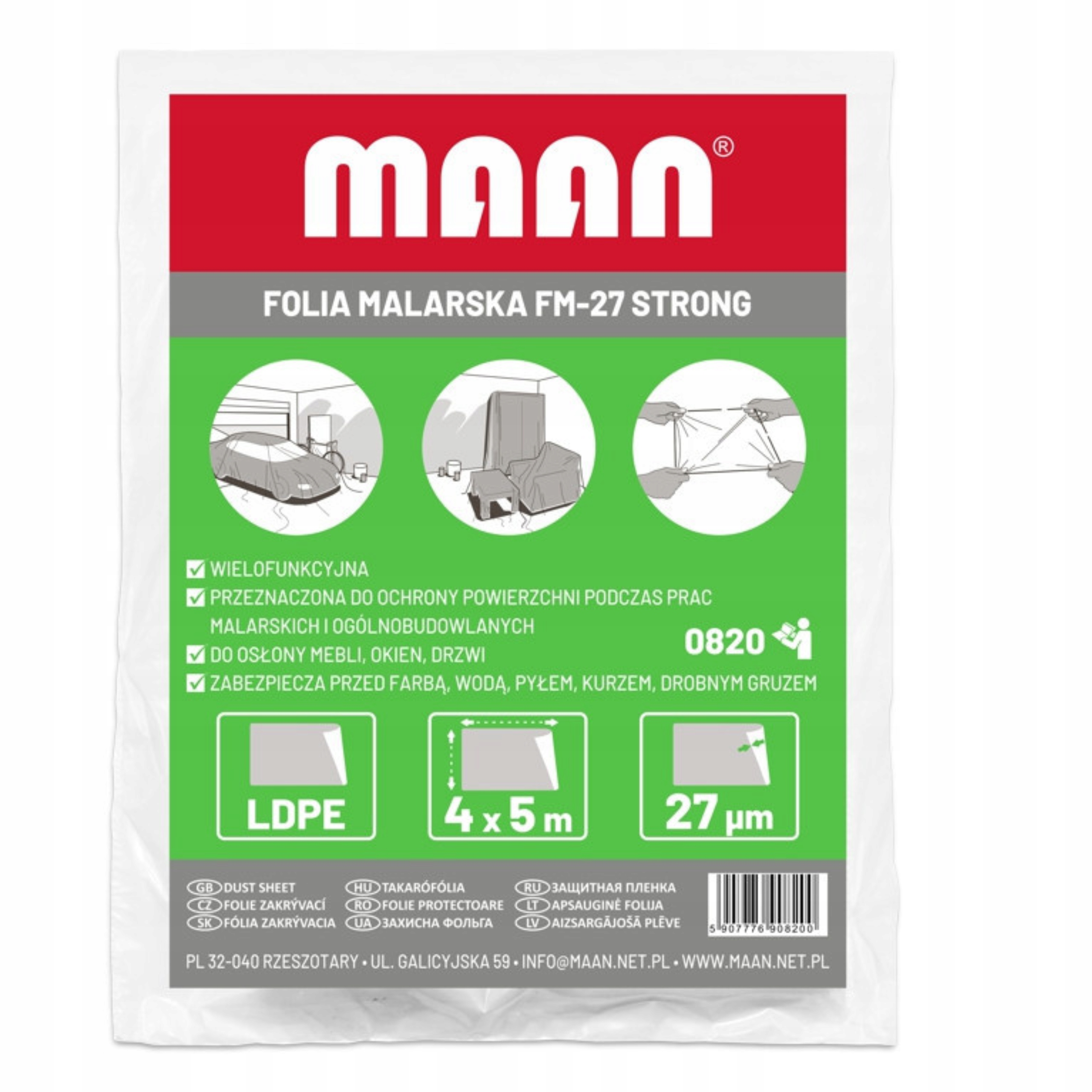 FOLIA BUDOWLANA PLANDEKA MALARSKA OCHRONNA GRUBA STRONG 4X5M UNIWERSALNA