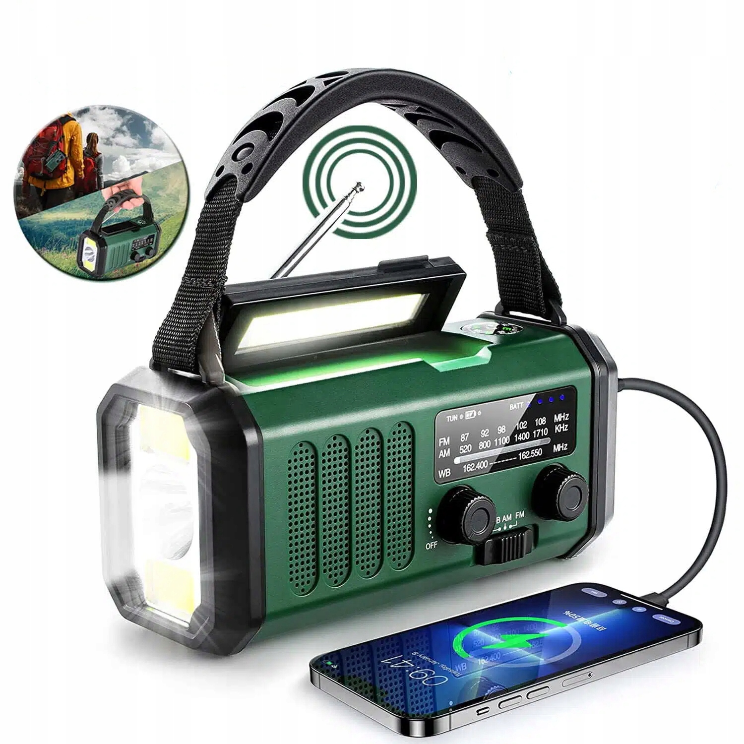 Solární Přenosné Kuchyňské Rádio Dynamo Stavební Svítilna Powerbank 10000 mA