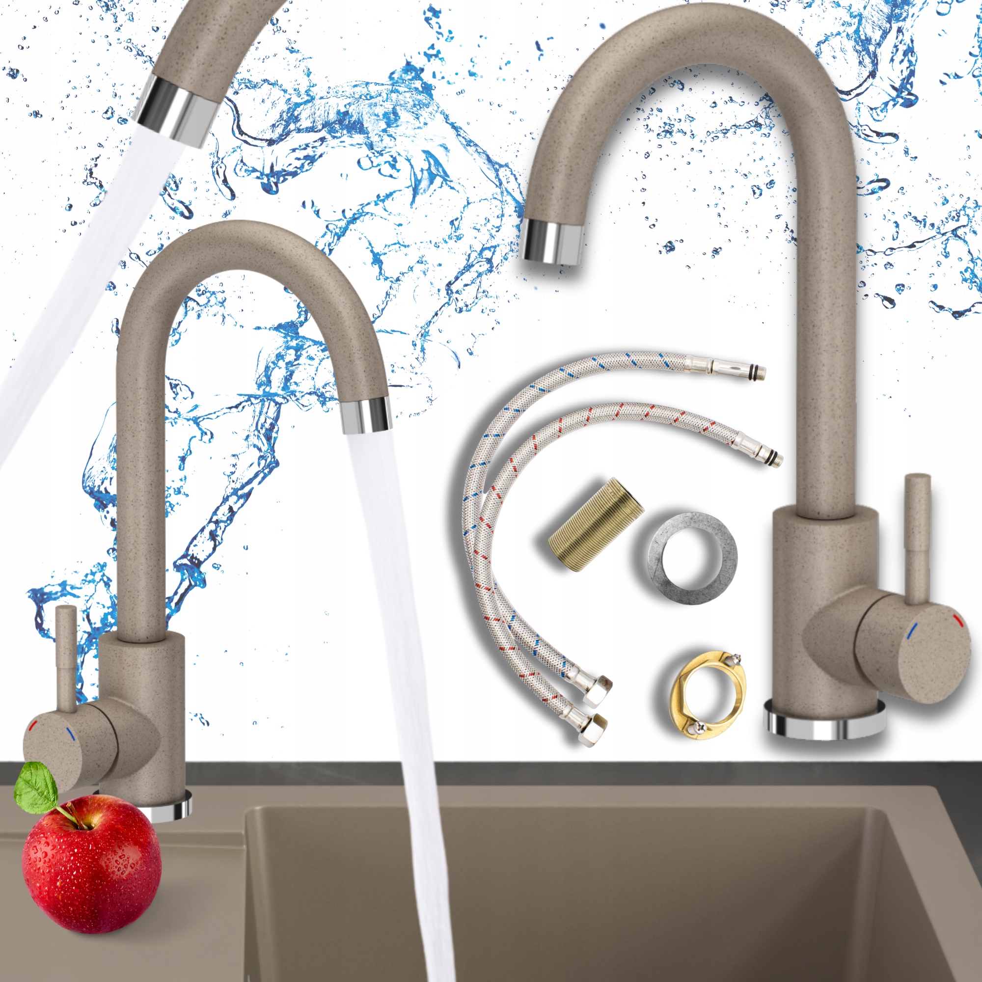 Kuchyňská Baterie béžová Dřezová Stojící perlátor Kohout Do Kuchyně 3v1