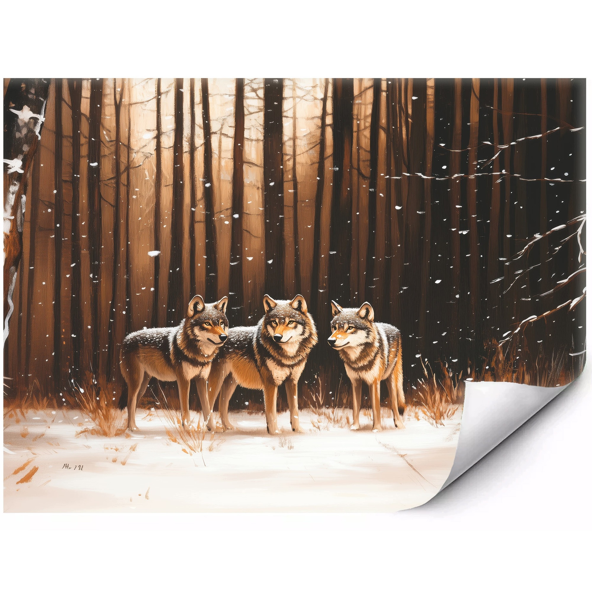 Samoprzylepna Fototapeta na Ścianę Wilki w zimowym lesie 350x250 cm