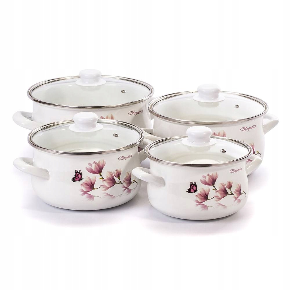 KOMPLET GARNKI indukcja emalia MAGNOLIA 8 el.