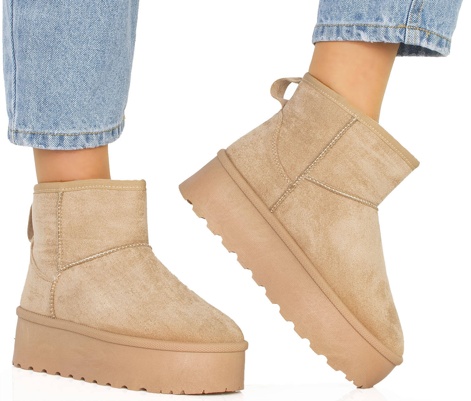 ŚNIEGOWCE BEŻOWE OCIEPLANE KHAKI BOTKI NA PLATFORMIE 41