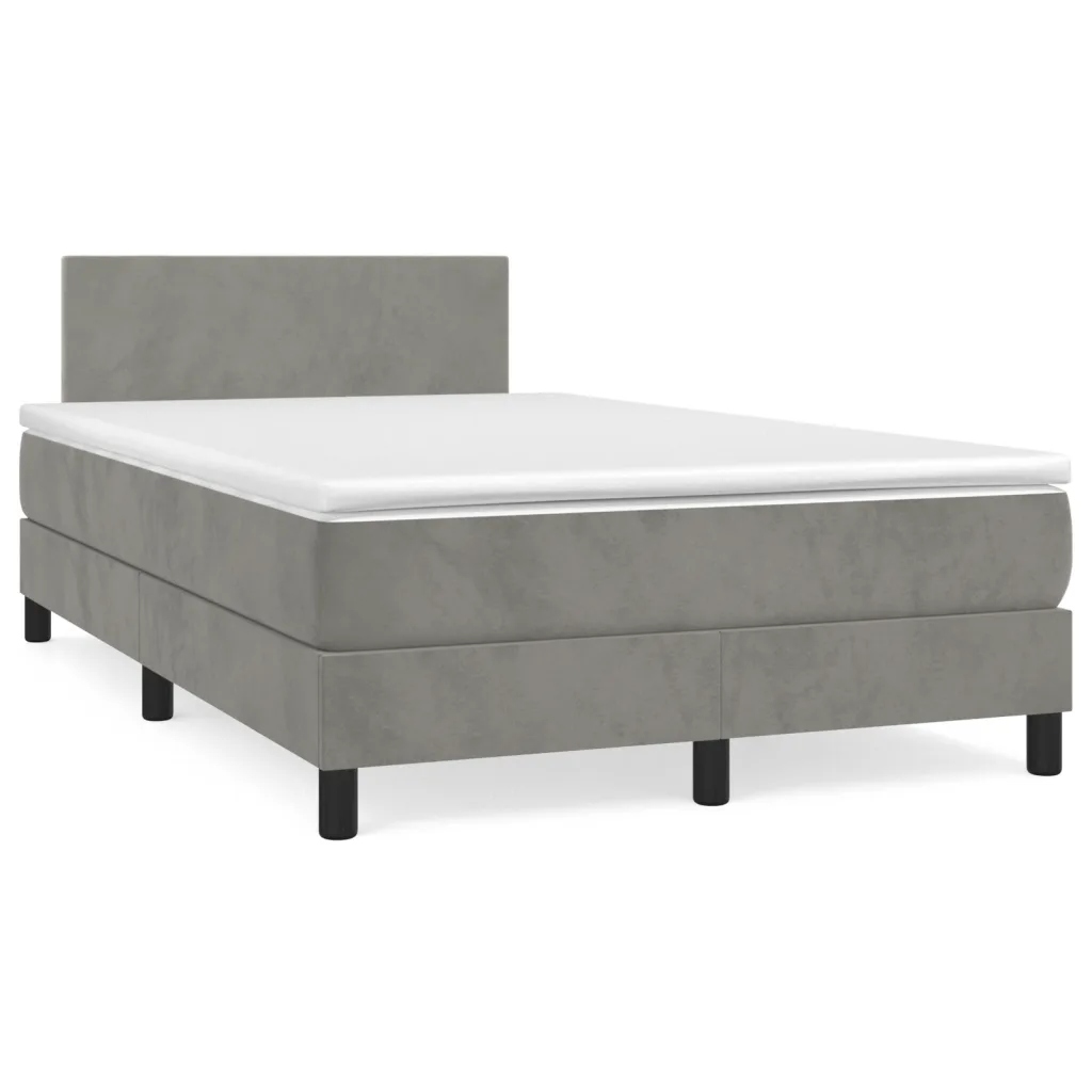 vidaXL Box spring postel s matrací světle šedá 120x190 cm samet