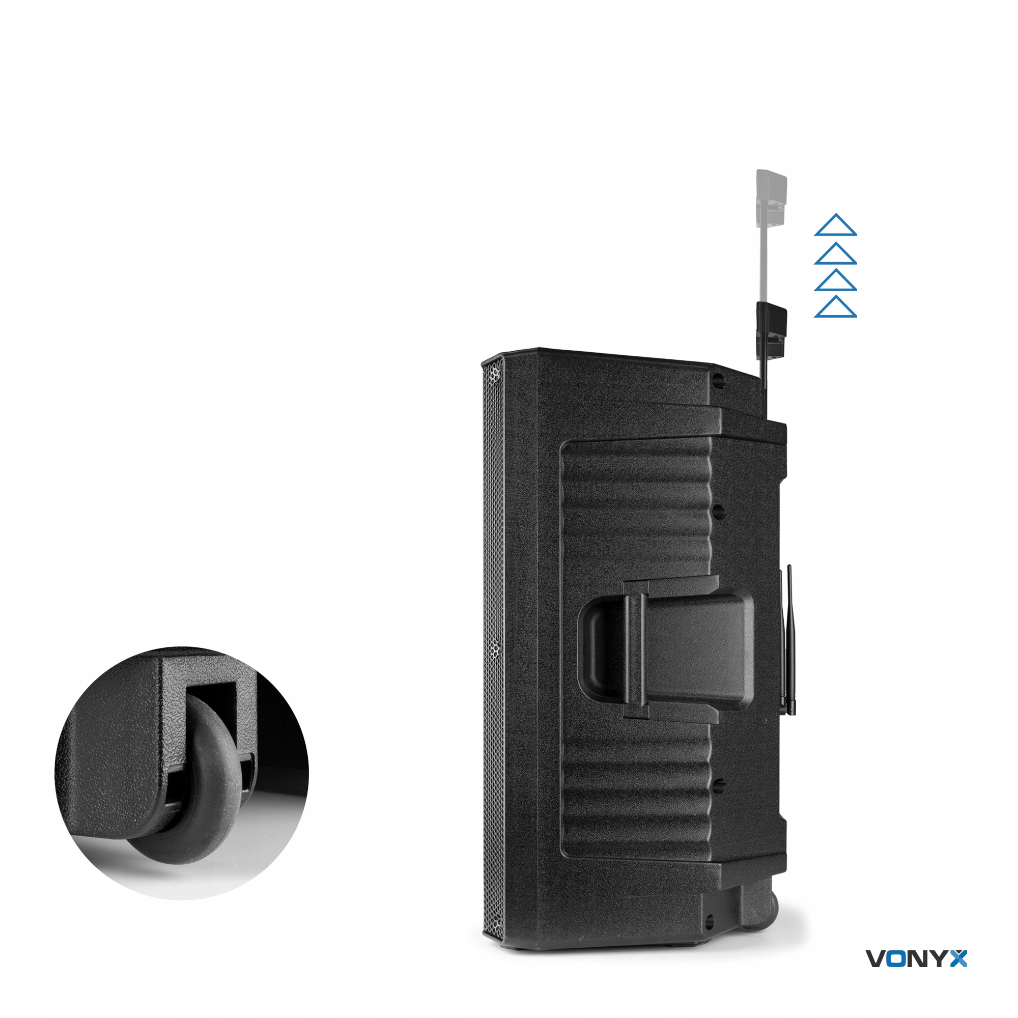 Nagłośnienie mobilne kolumna 800W bateria 2x mic Konstrukcja dwudrożne