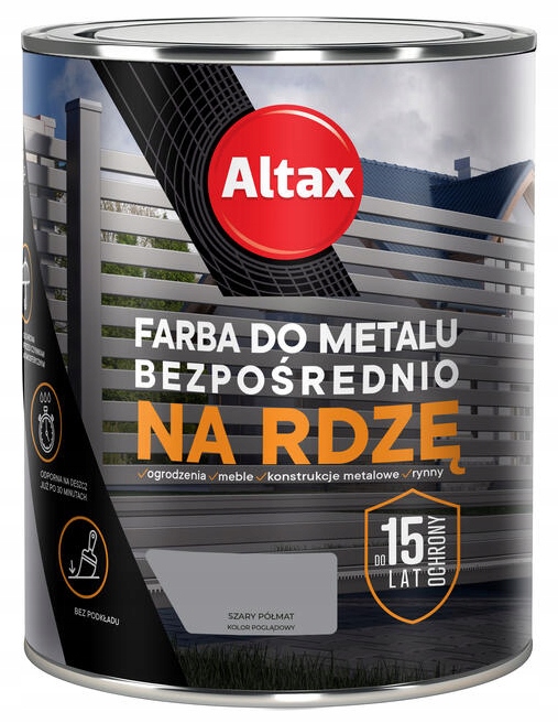 ALTAX FARBA DO METALU NA RDZĘ 0,75L SZARY PÓŁMAT Marka Altax