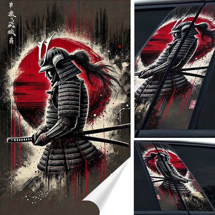 2x Nálepka na sloupky dveří auta Japonský Samuraj Katana 50x30