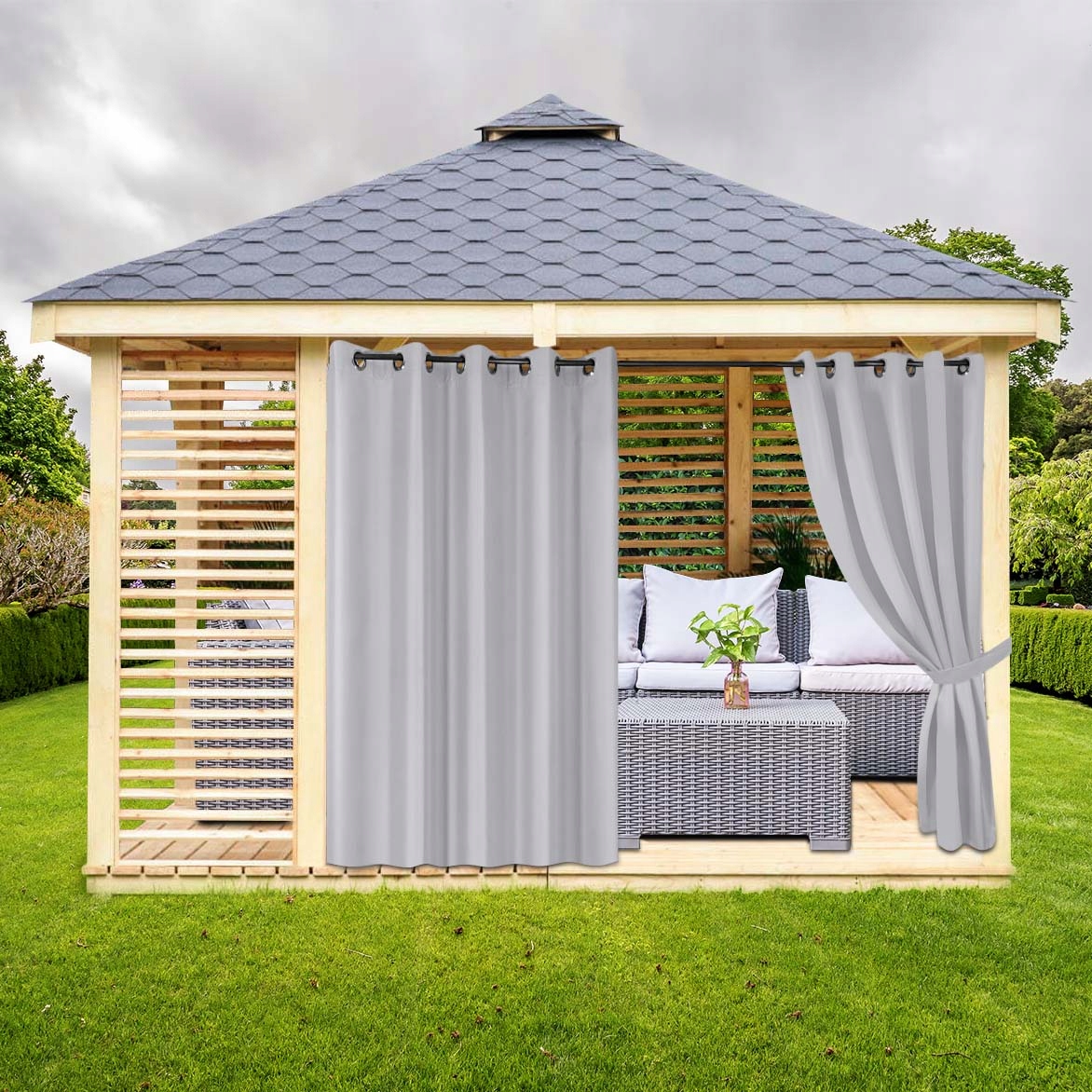 Zasłony Ogrodowe WODOODPORNE SREBNA 200x155 Zasłona do Altany Pergoli Taras Szerokość 1.55 m