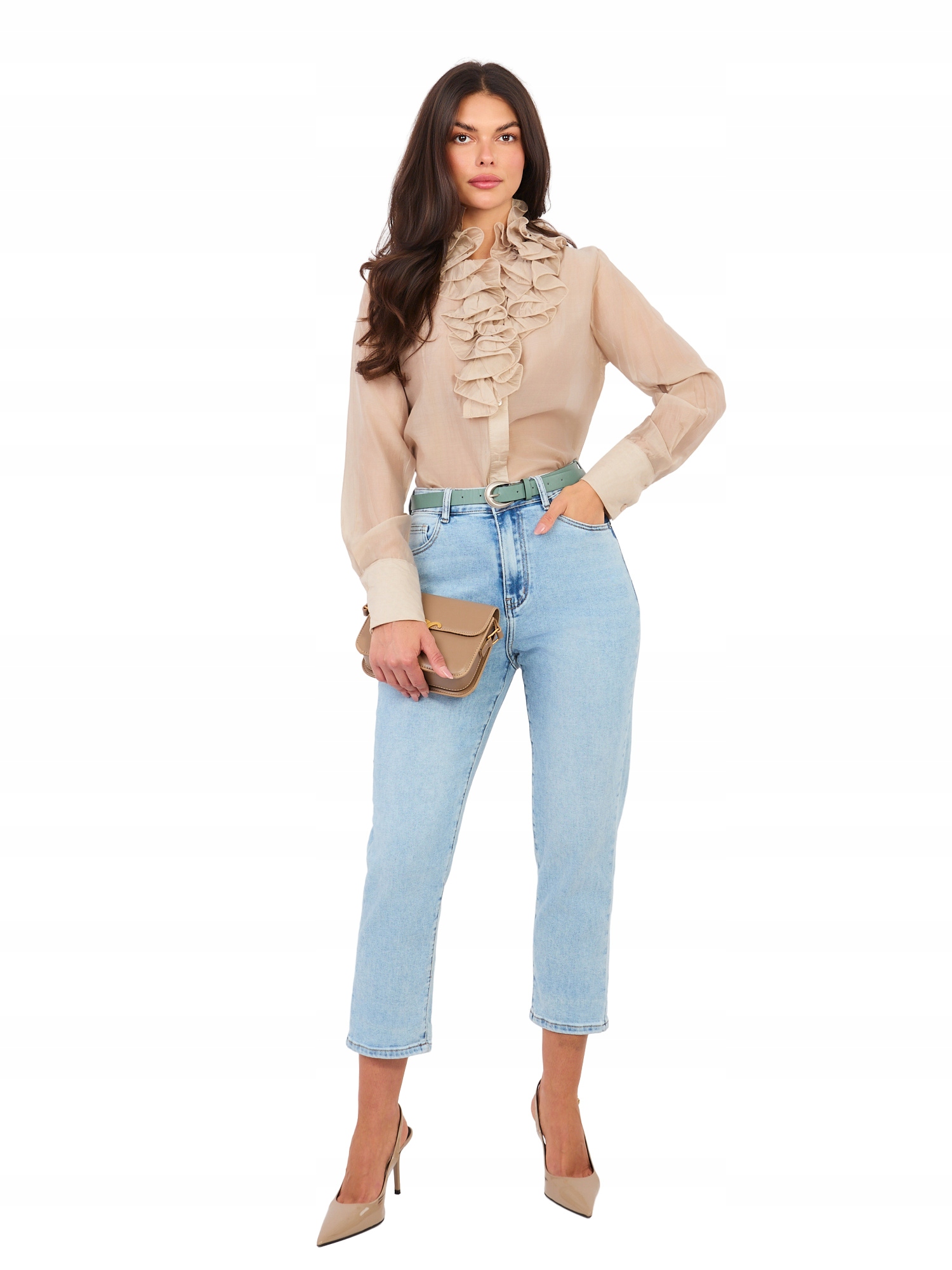 Spodnie Jeansowe Damskie Jeansy Mom z paskiem