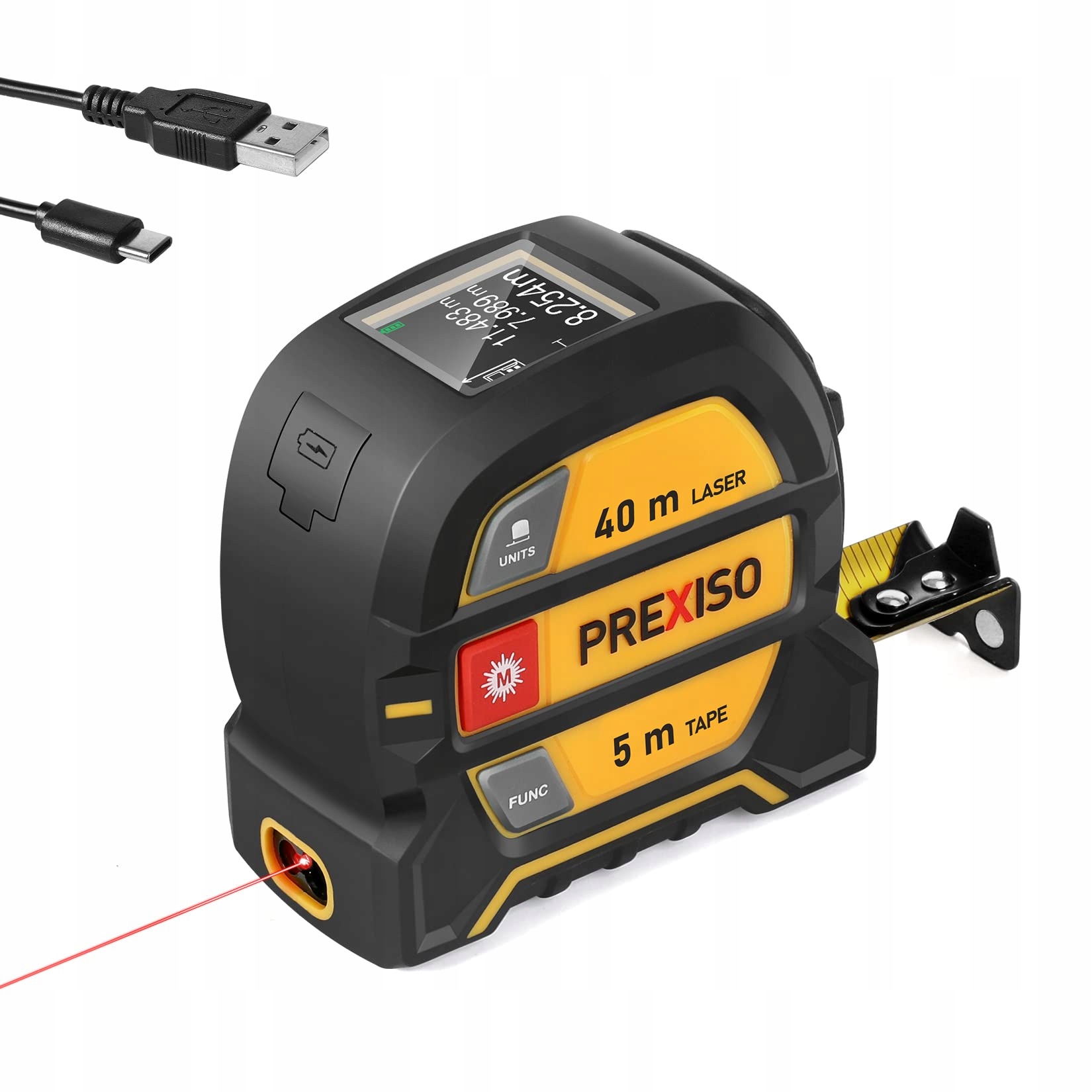 PREXISO Dalmierz Laserowy 40m LCD Miernik Wielofunkcyjny Z Miarką 5m