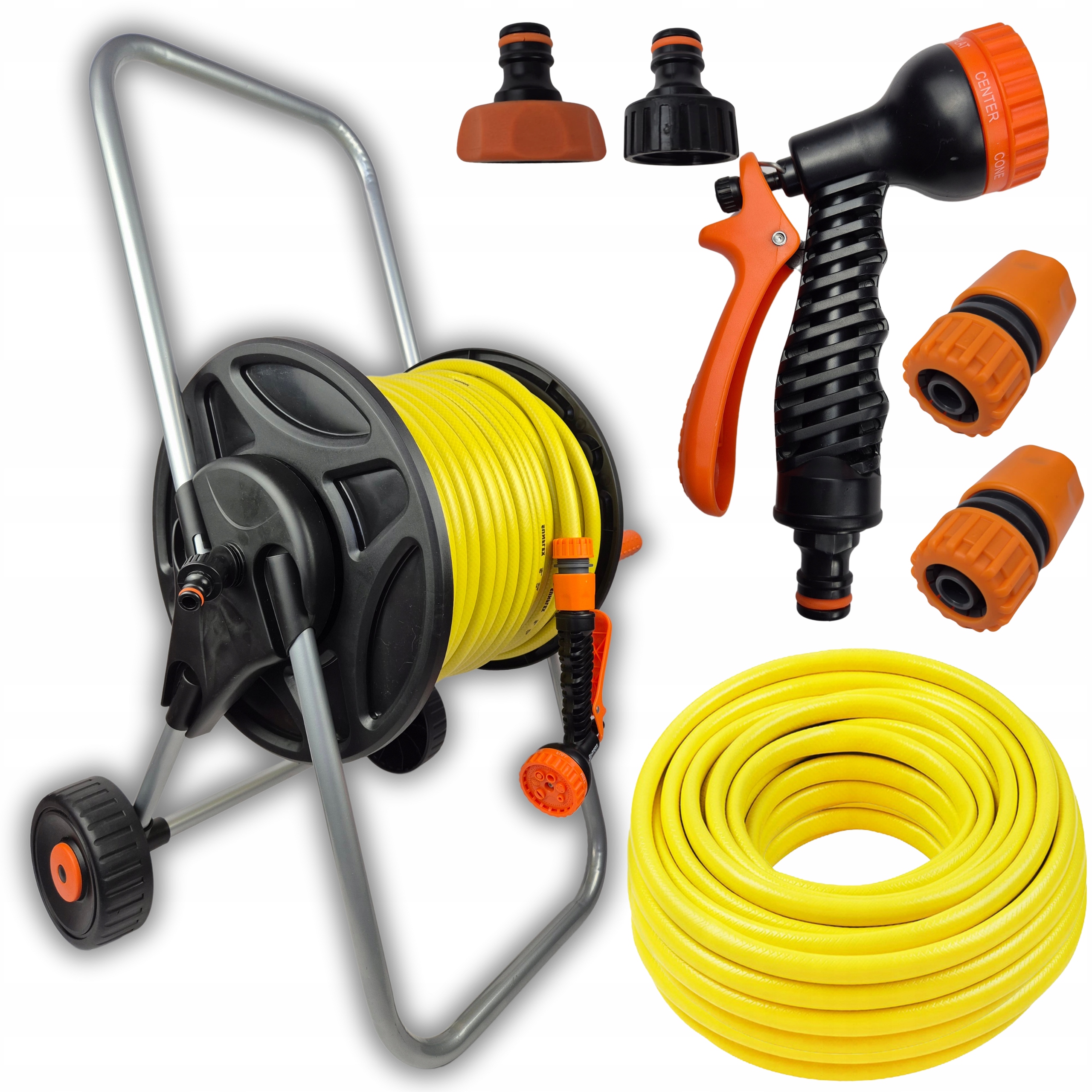 Wąż Ogrodowy Na Wózku Bęben Zwijacz Zestaw Podlewanie Odporny Mocny 3/4 25m