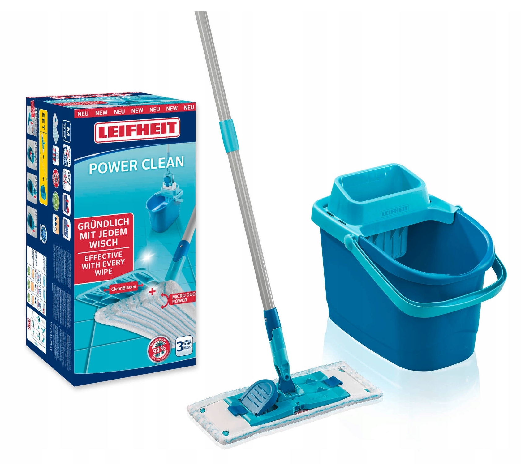 Levně Sada Plochý Mop Kbelík 55510 Leifheit Power Clean Na Podlahy