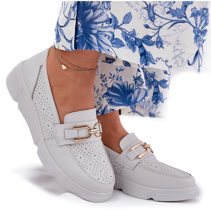 Dámské Mokasíny Přírodní Kůže Zlatá Ozdoba Vinceza 88007 Světle Šedá 40