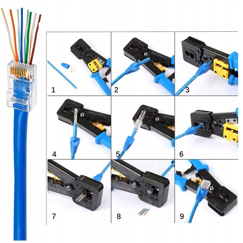 Zaciskarka RJ45 Przelotowa + 20x Złącza Wtyki RJ-45 Przelotowe kat. 5e Pass Producent Spacetronik