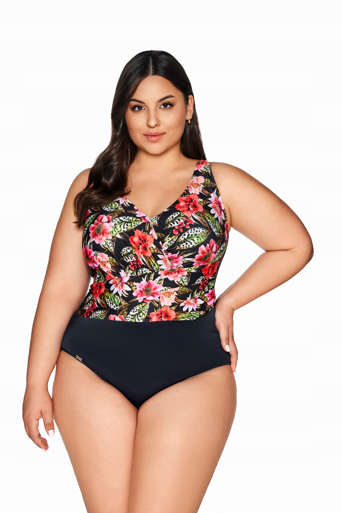 Jednodílné plavky Skj 60 černé s květinovým vzorem 75I